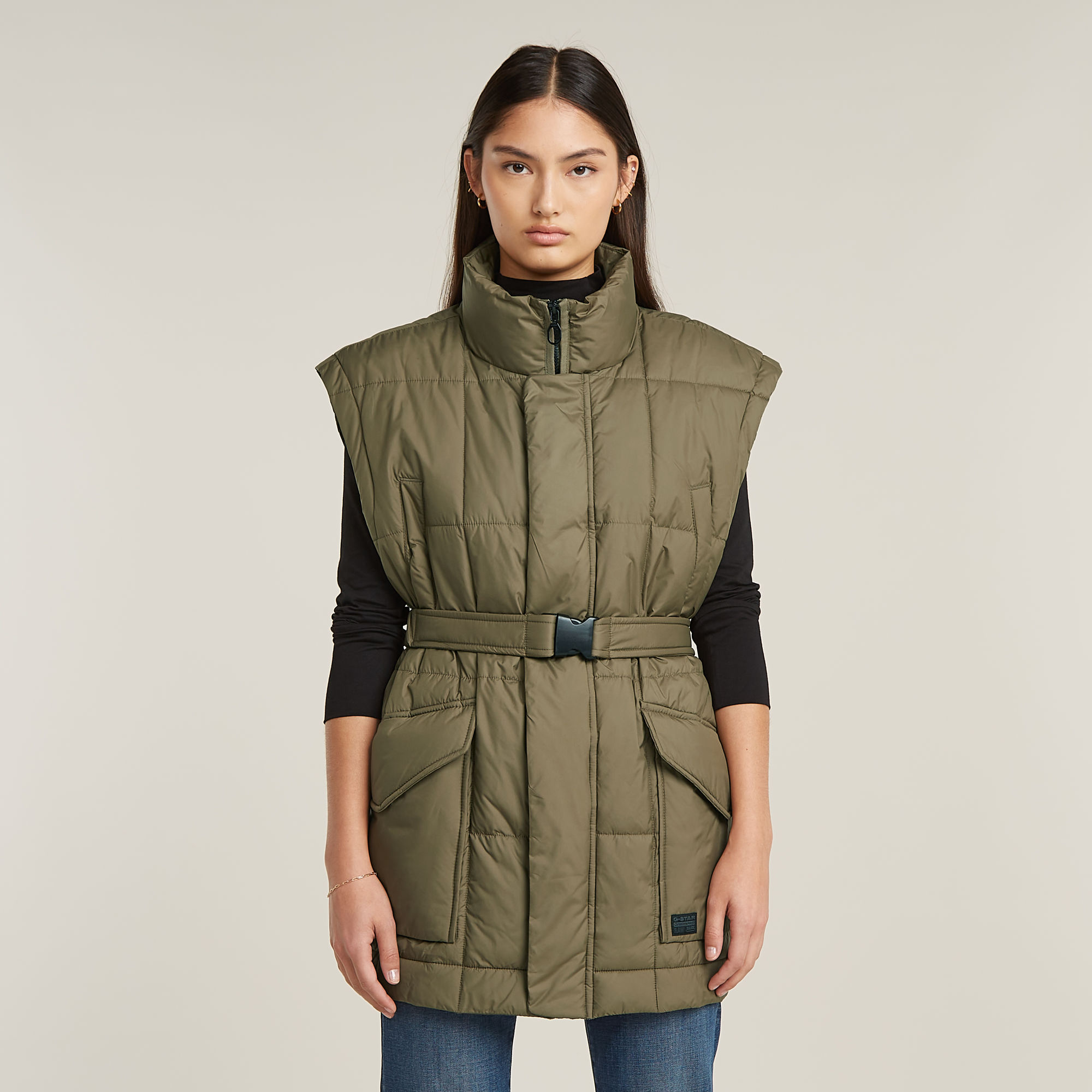 

Belted Padded Vest - Green - Women