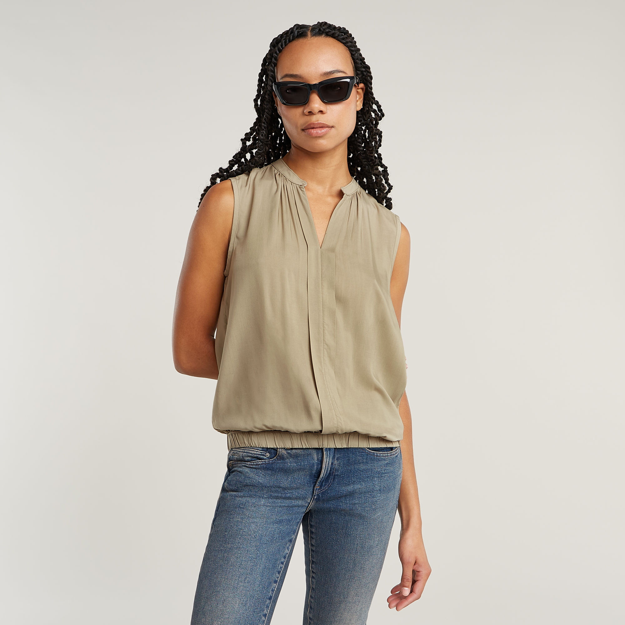 G-Star RAW Stand Up Collar Top Beige Dames