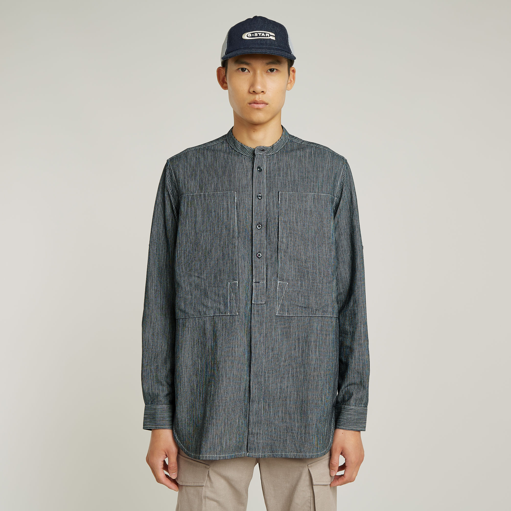 G-Star RAW Stand Collar Rollup Relaxed Shirt - Donkerblauw - Heren