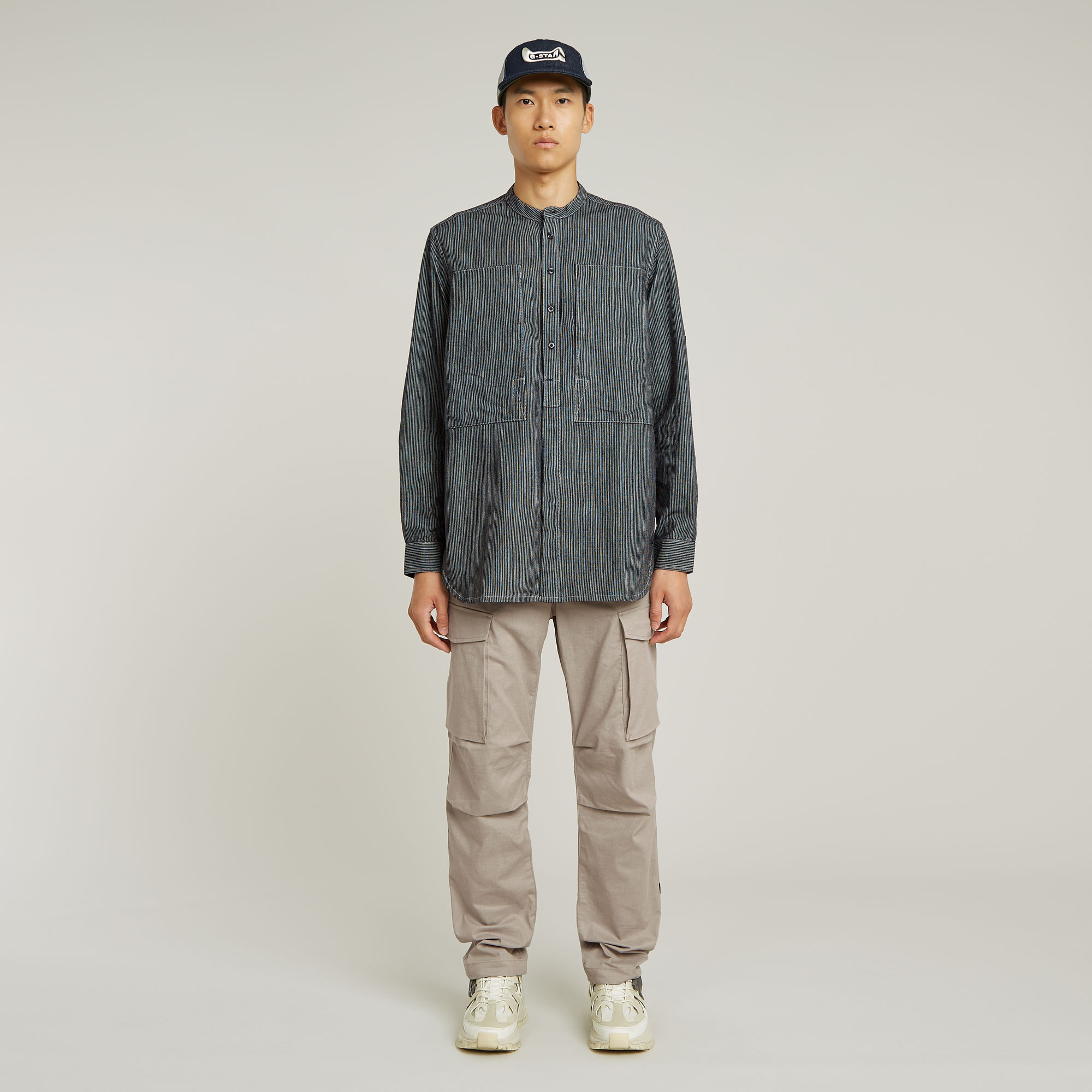 G-Star RAW Stand Collar Rollup Relaxed Shirt Donkerblauw Heren