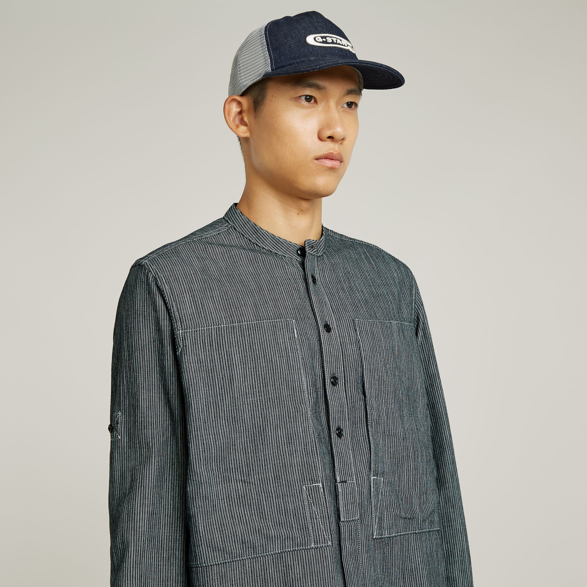 G-Star RAW Stand Collar Rollup Relaxed Shirt Donkerblauw Heren