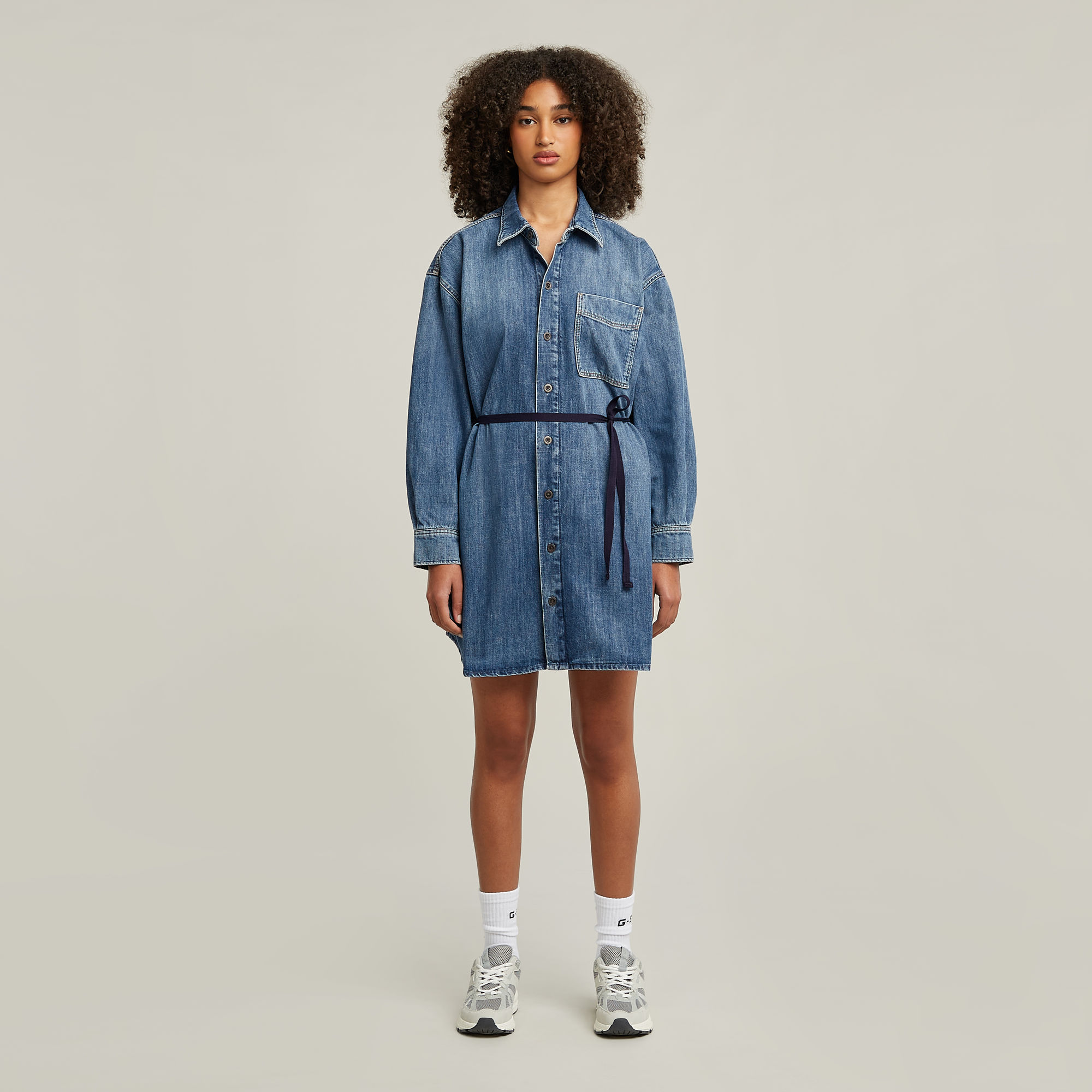 G-Star RAW Belted Oversized Spijkerjurk Midden blauw Dames