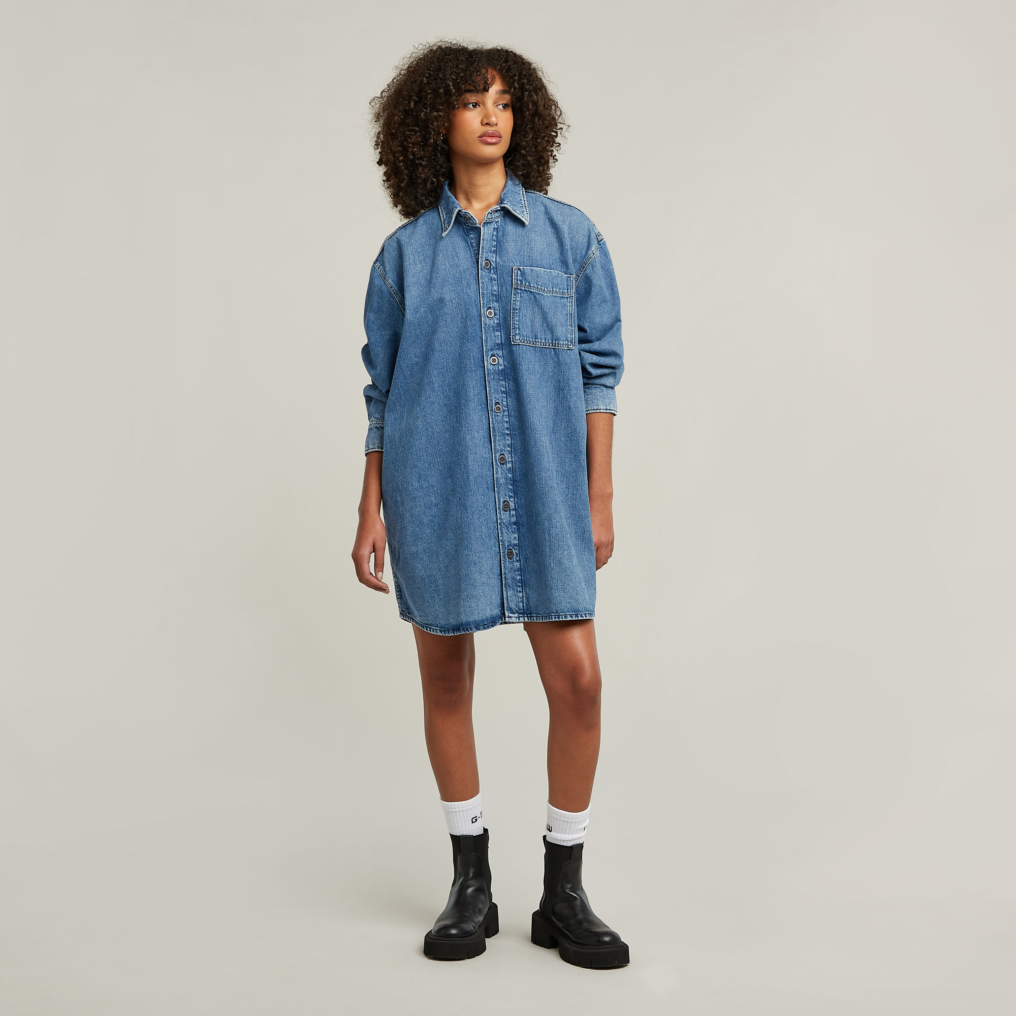 

Oversized Denim Dress - Medium blue - Women