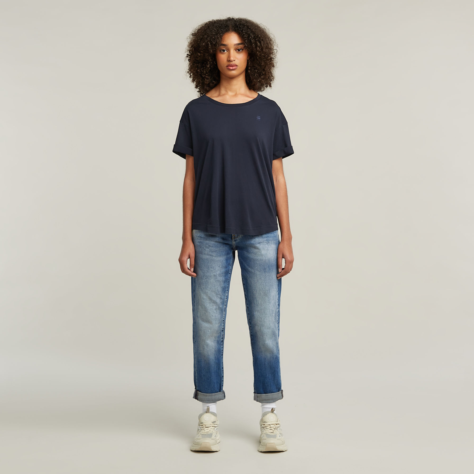 G-Star RAW Rolled Up Sleeve Boyfriend Top Donkerblauw Dames