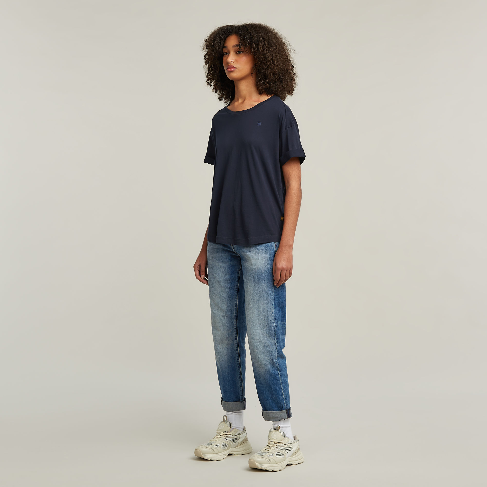G-Star RAW Rolled Up Sleeve Boyfriend Top Donkerblauw Dames