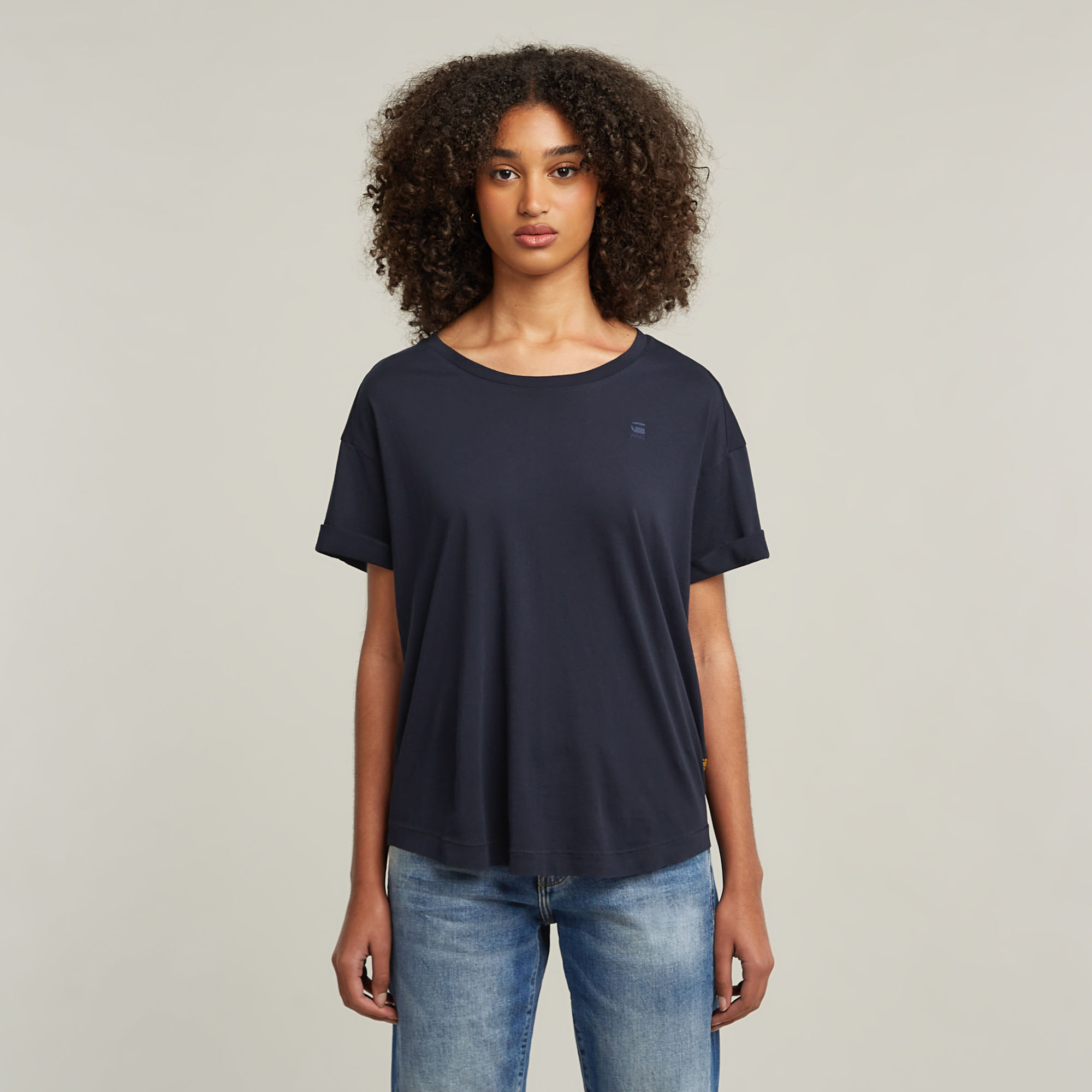 

Rolled Up Sleeve Boyfriend Top - Dark blue - Women