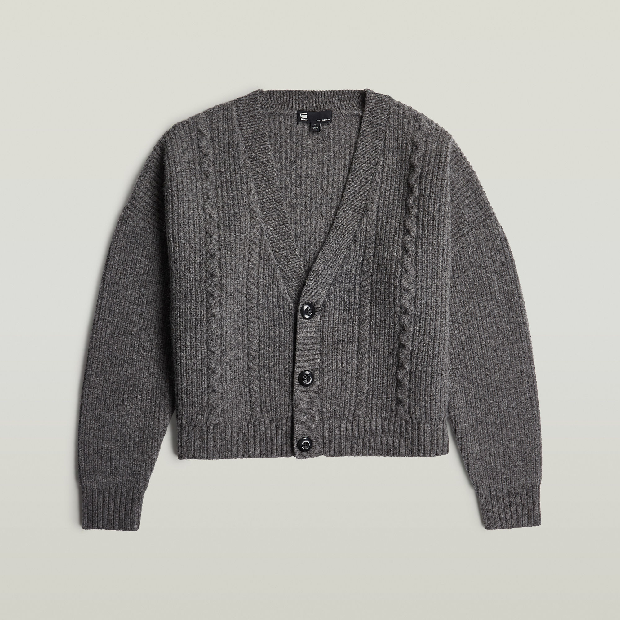 Thumbnail - Cable Cropped Cardi Knit - Mehrfarbig - Damen