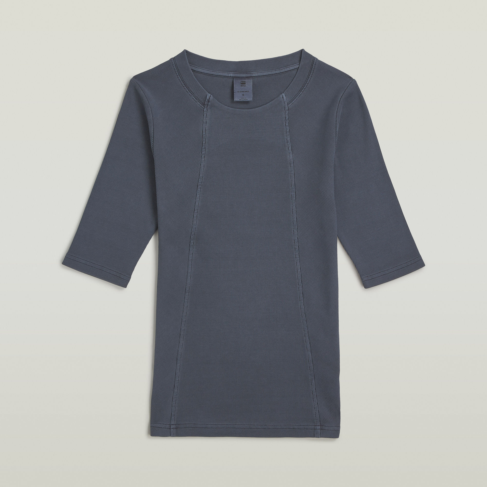 Thumbnail - Washed A-Line Slim Rib T-Shirt - Dunkelblau - Damen