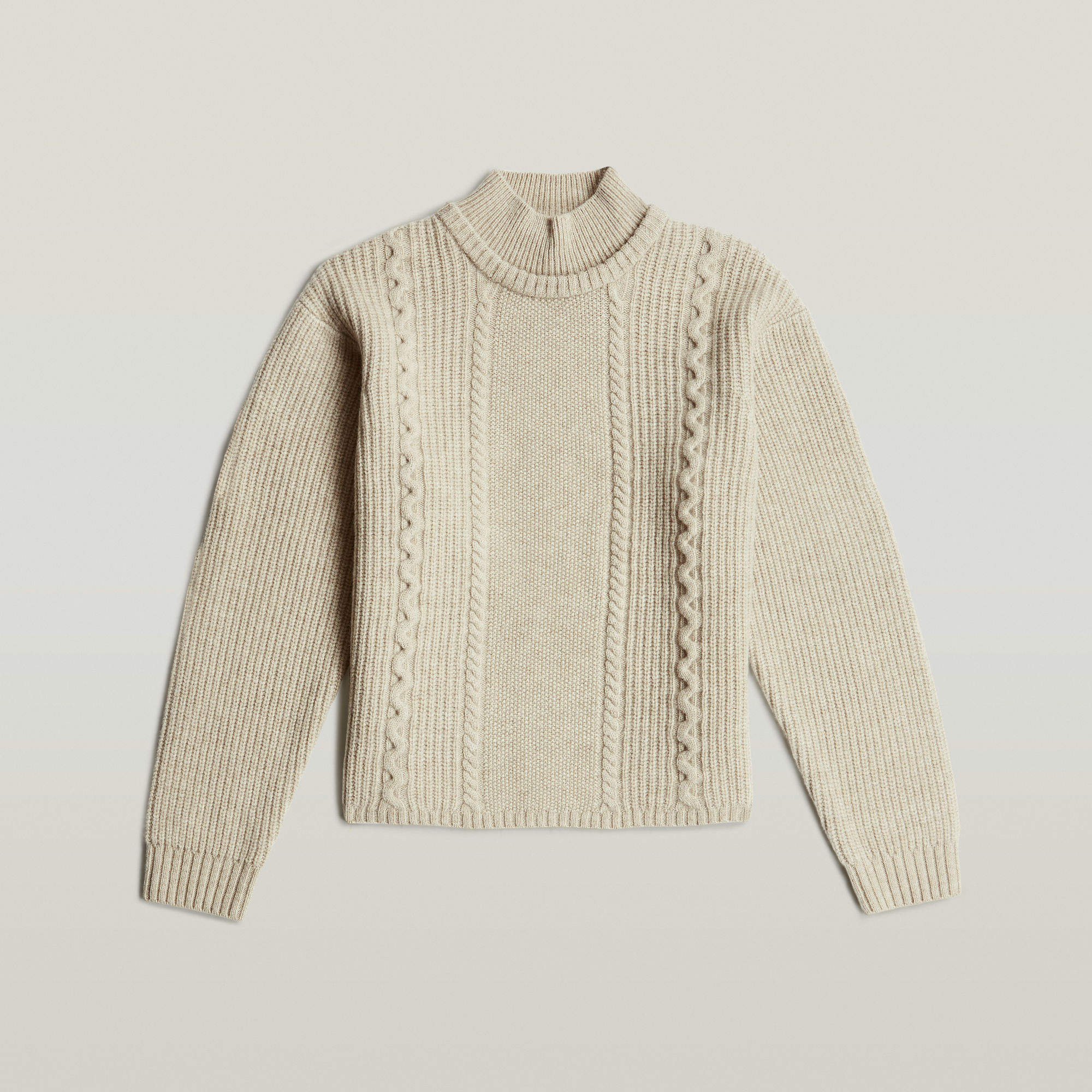 Thumbnail - Cable Double Collar Knit - Mehrfarbig - Damen