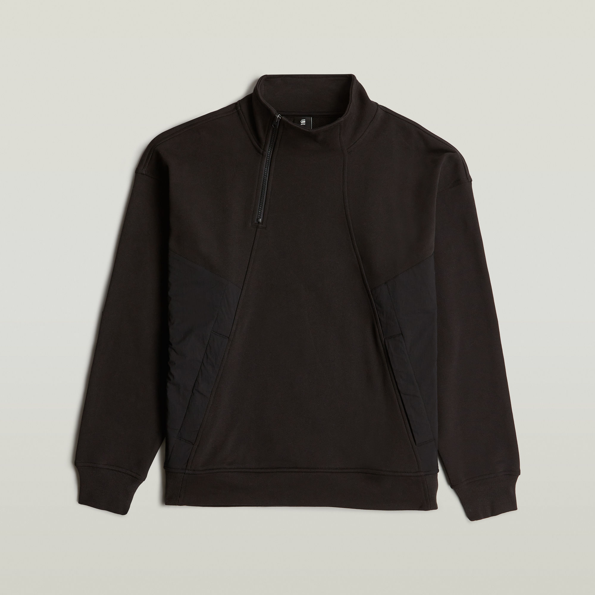 Thumbnail - Fabric Mix Half Zip Sweater - Schwarz - Herren