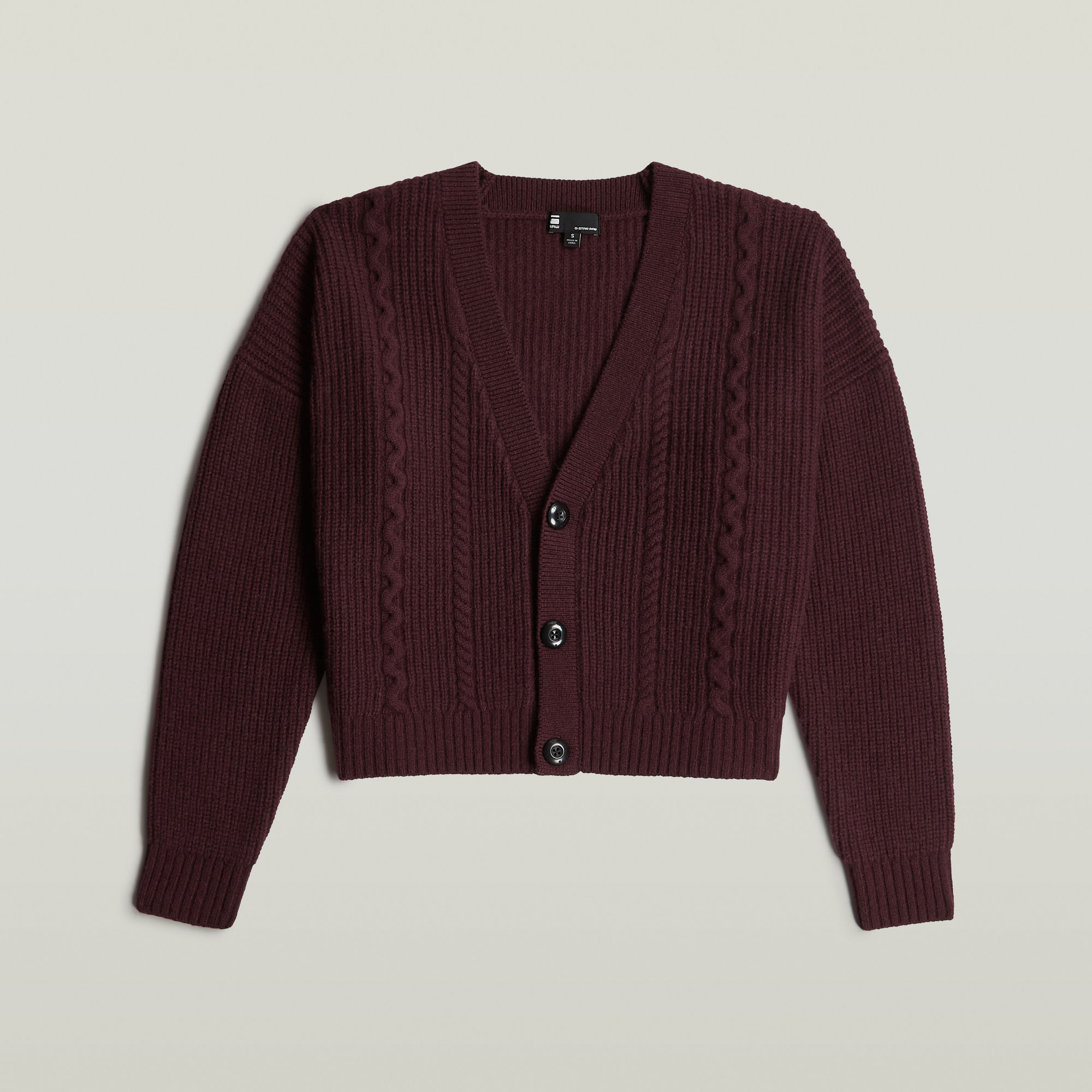 Thumbnail - Cable Cropped Cardi Knit - Rot - Damen