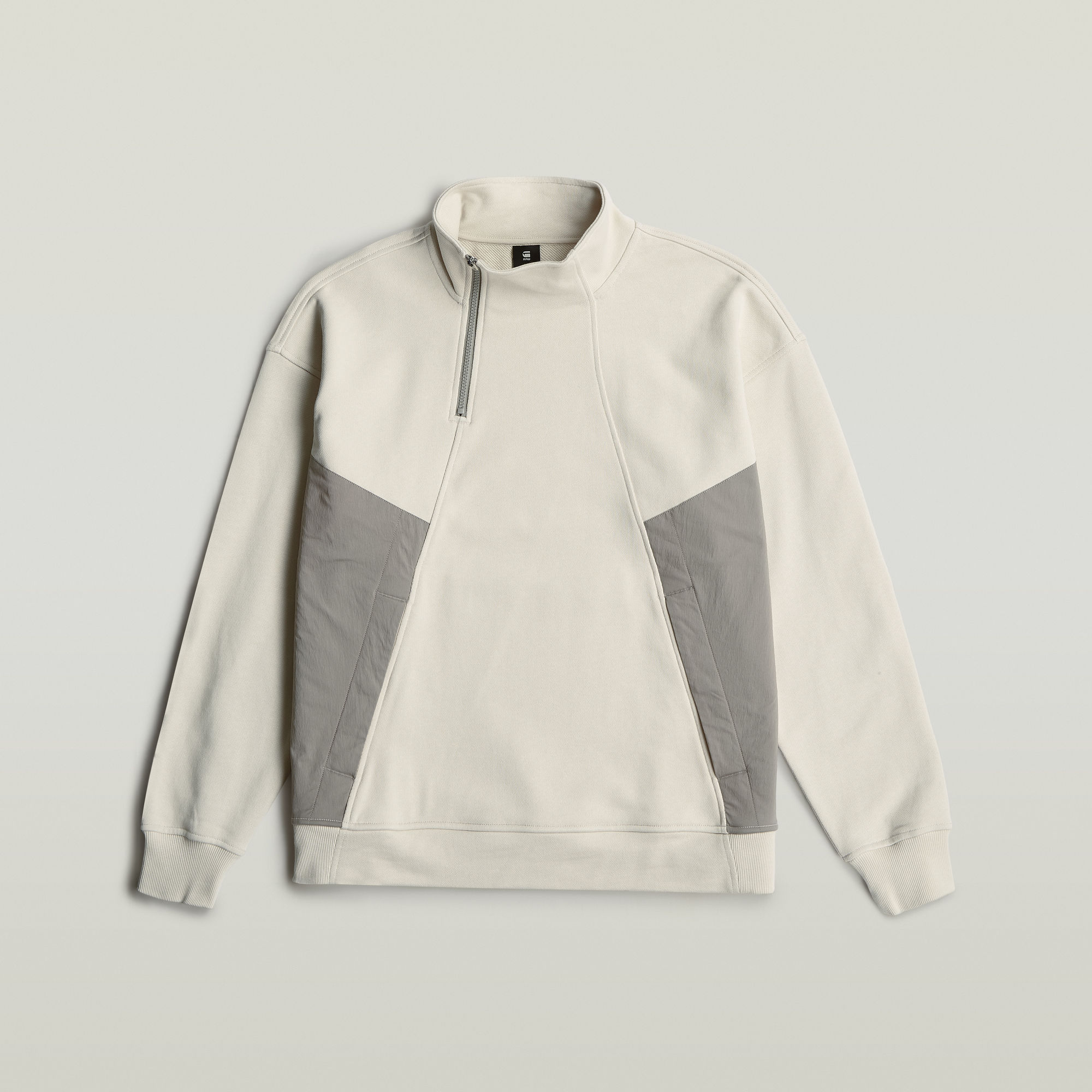 Thumbnail - Fabric Mix Half Zip Sweater - Weiß - Herren