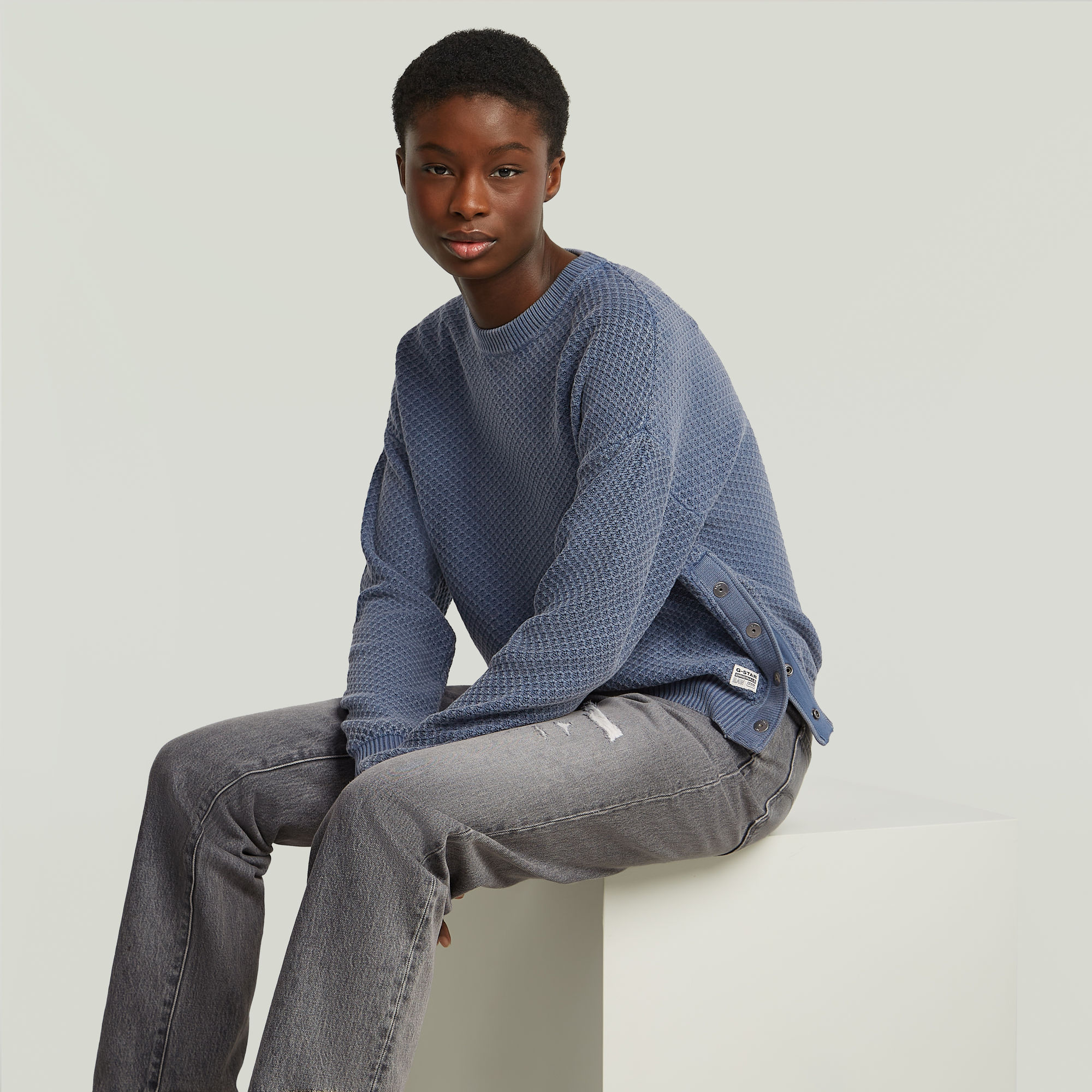 G-Star RAW Overdyed Structure Gebreide Trui Lichtblauw Dames