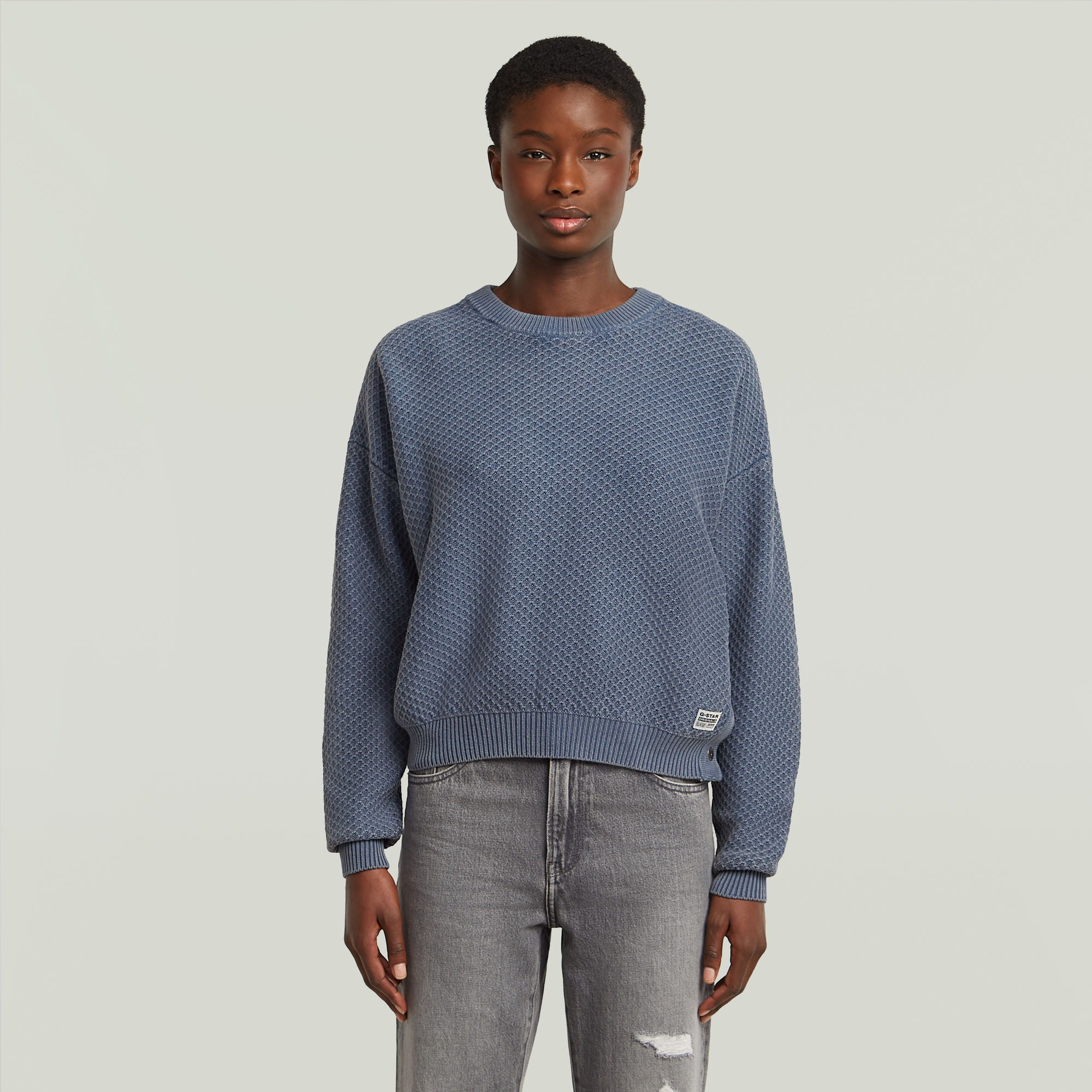 

Overdyed Structure Knitted Sweater - Light blue - Women