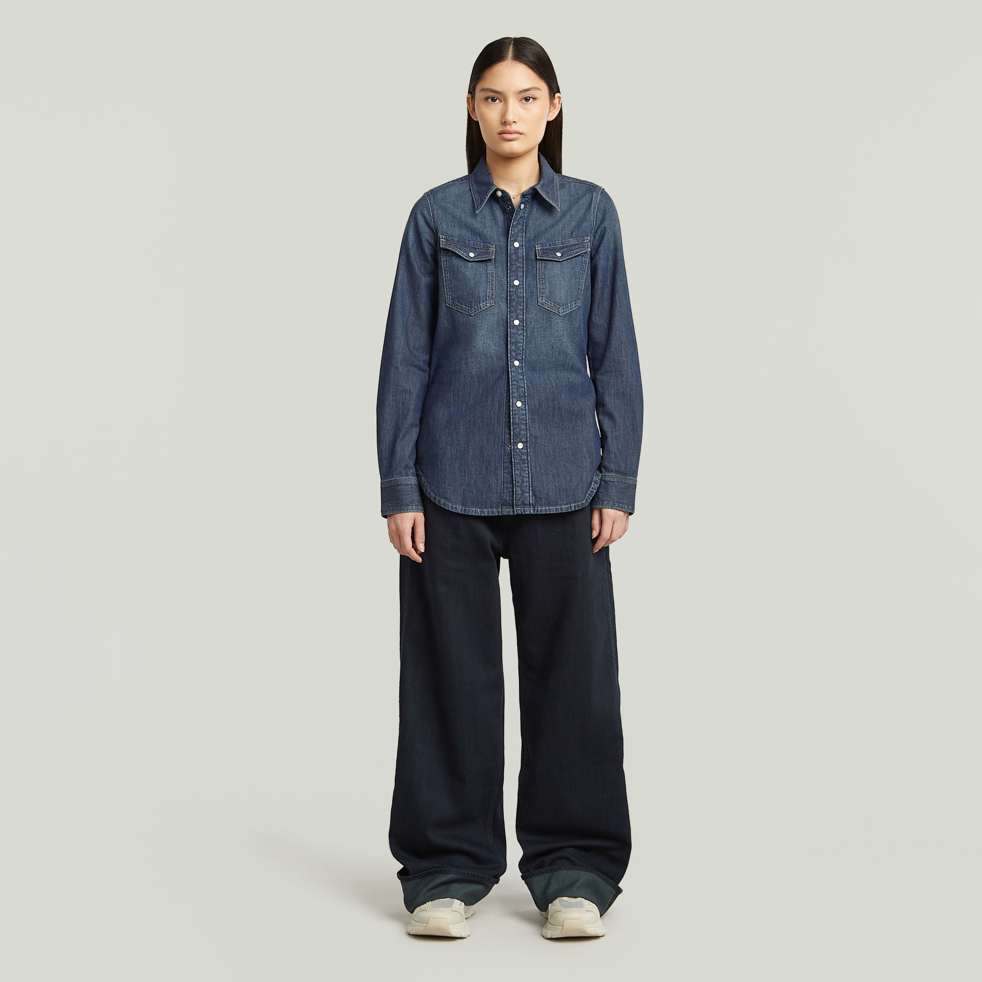G-Star RAW Slim Western Overhemd Donkerblauw Dames