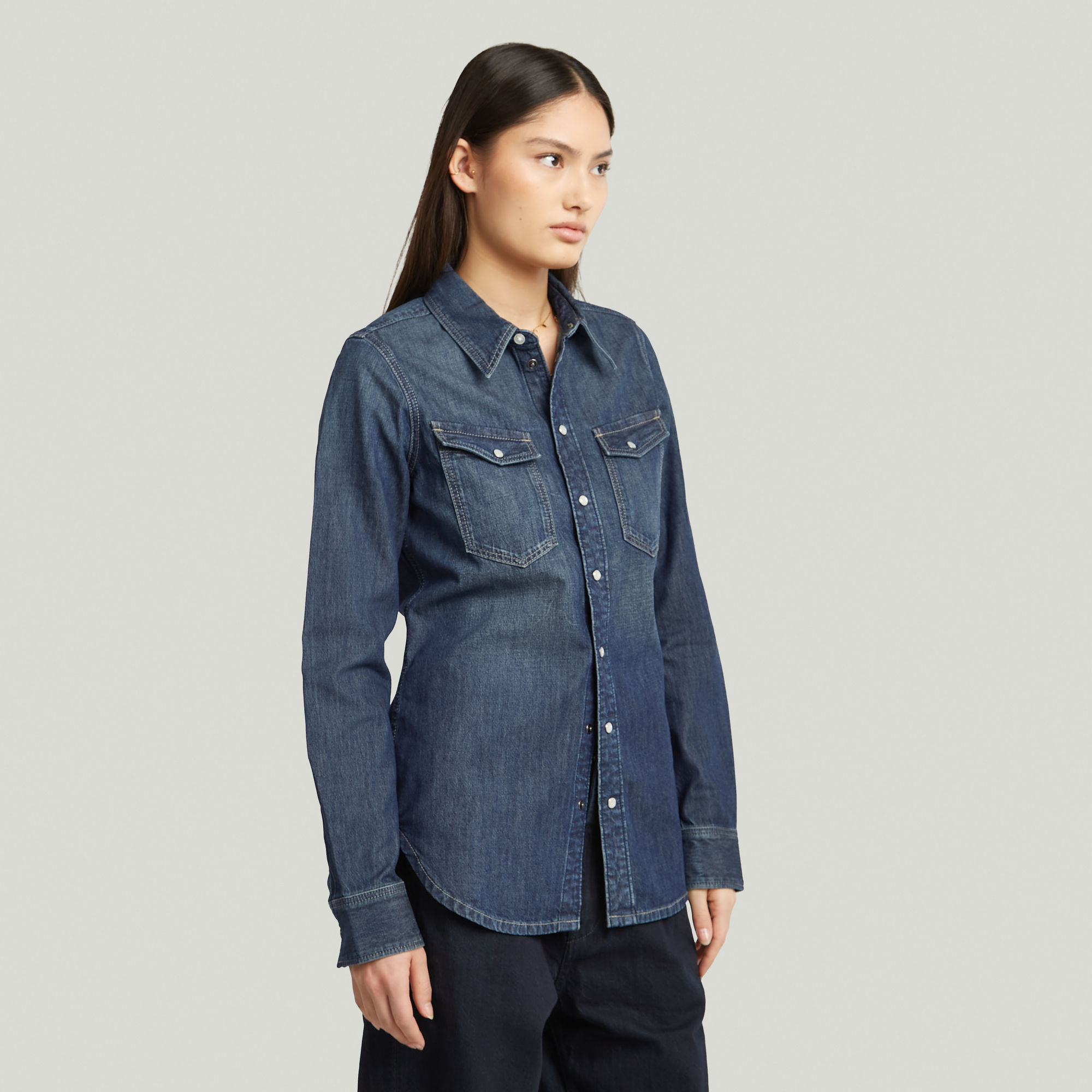 G-Star RAW Slim Western Overhemd Donkerblauw Dames
