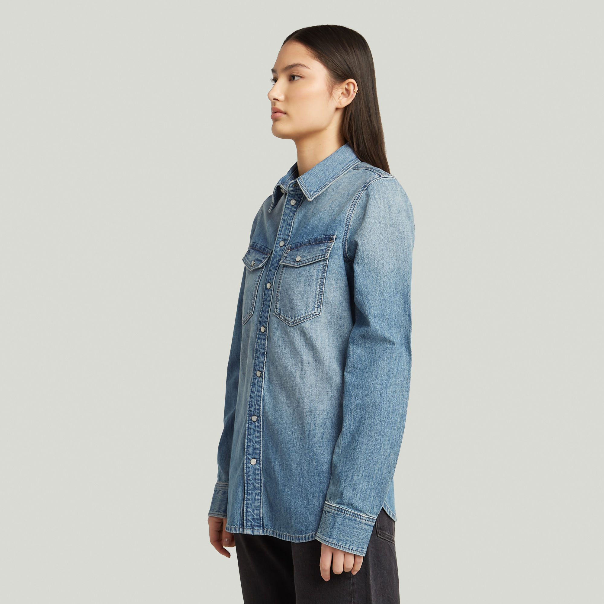 G-Star RAW Slim Western Overhemd Midden blauw Dames