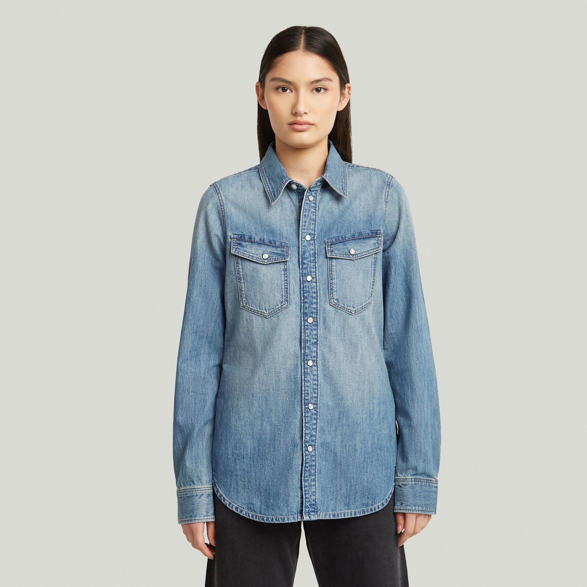 G-Star RAW Slim Western Overhemd Midden blauw Dames