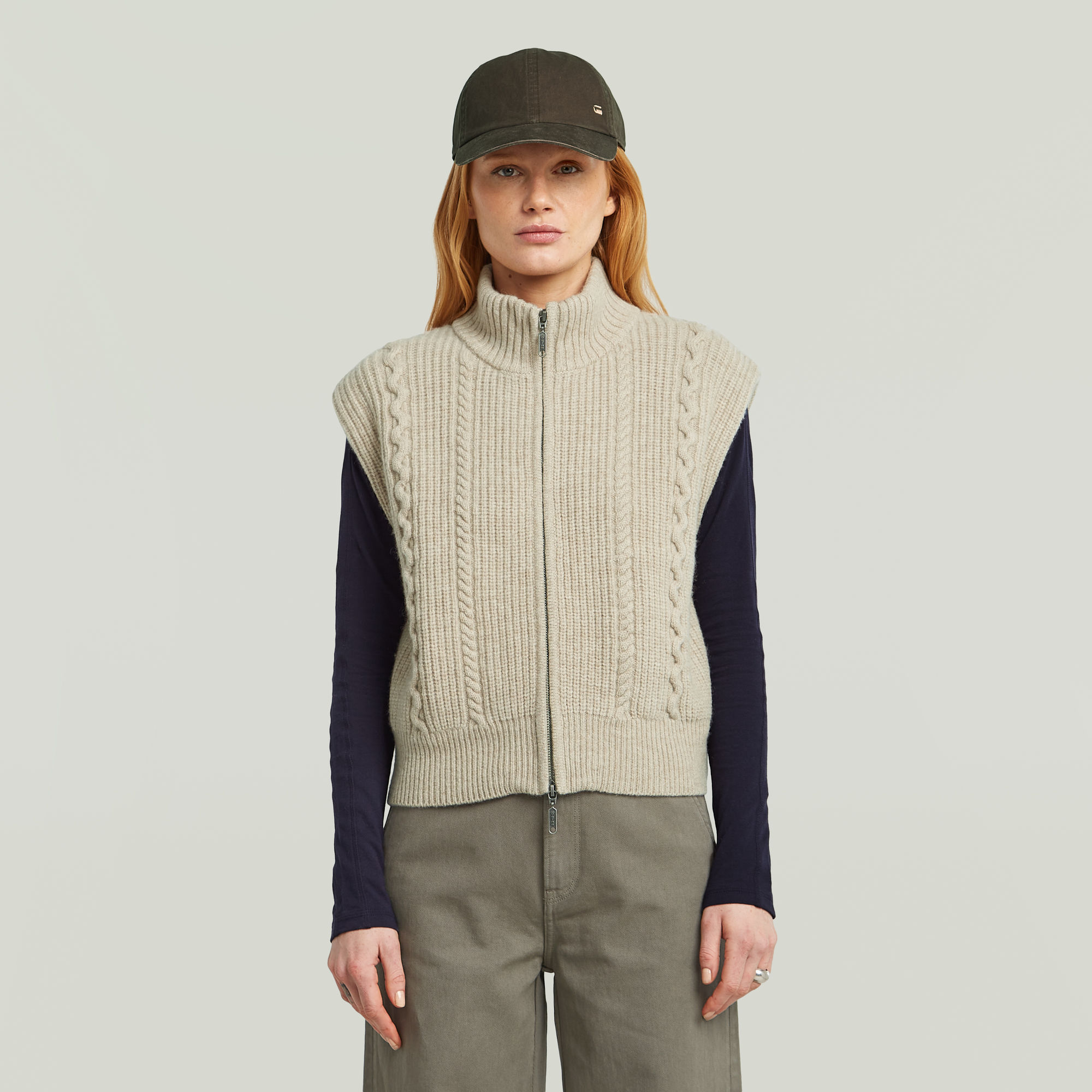 Cable Full Zip Vest Knit - Mehrfarbig - Damen