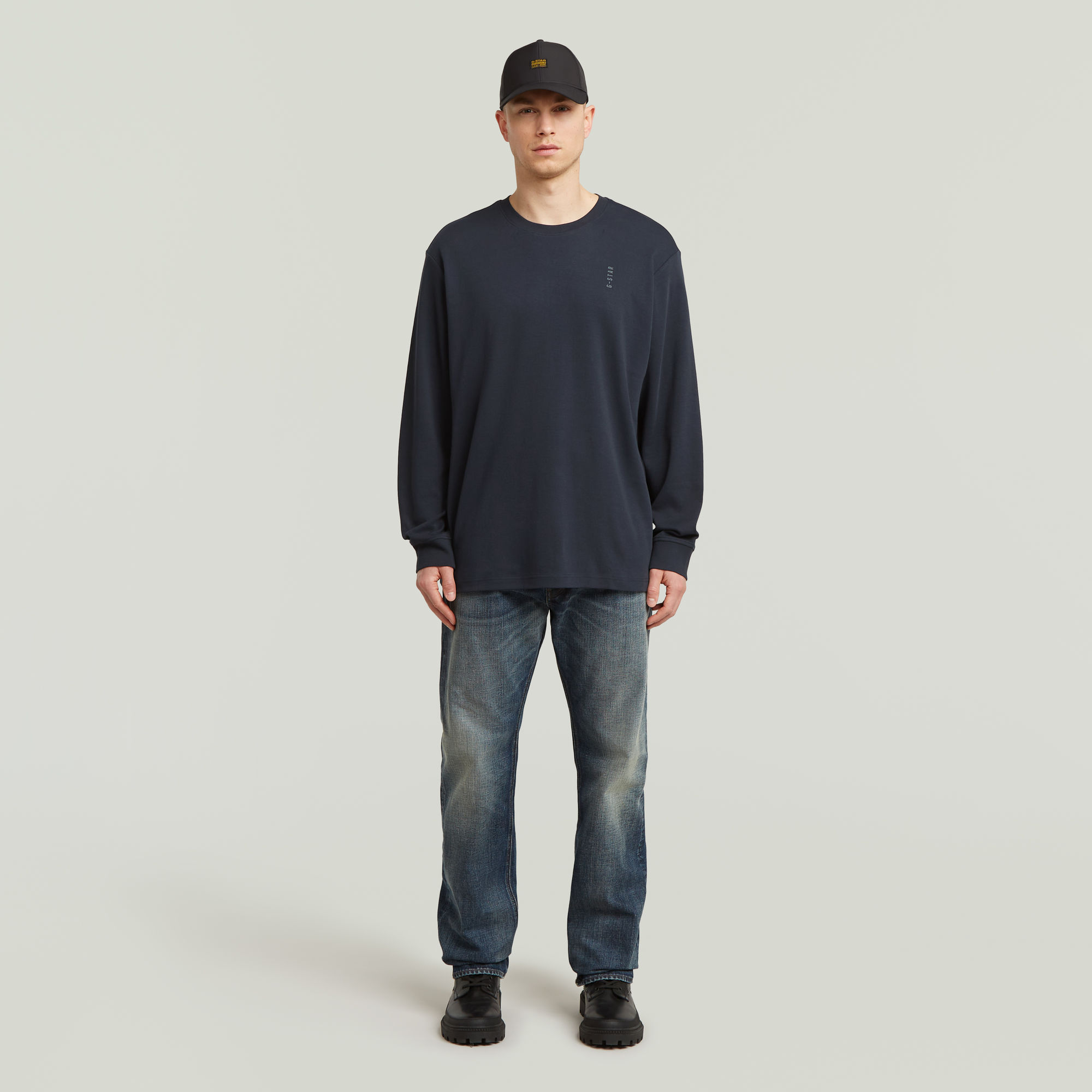 Thumbnail - Back Embro Text Loose T-Shirt - Dunkelblau - Herren