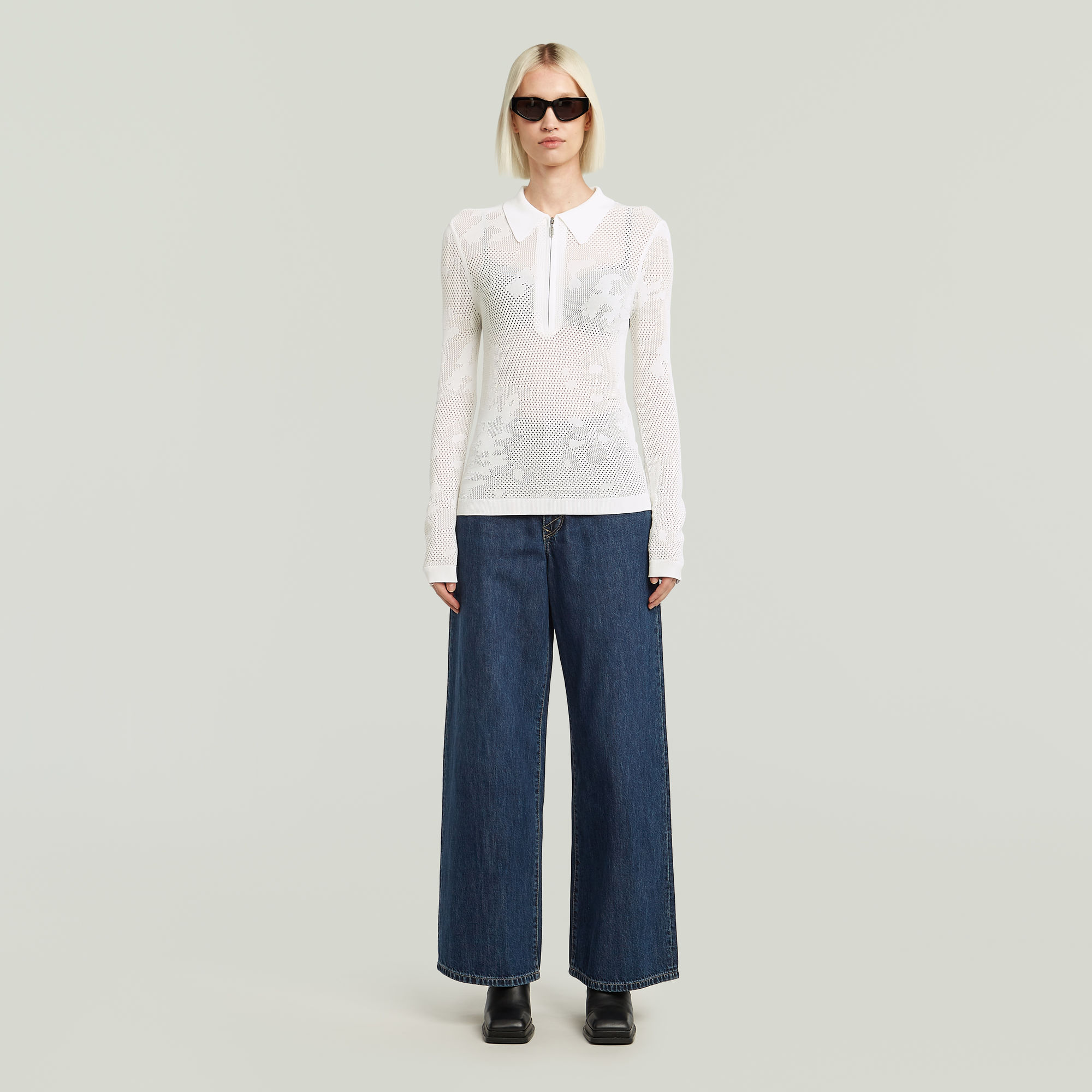 G-Star RAW Pointelle Slim Gebreide Polo Wit Dames