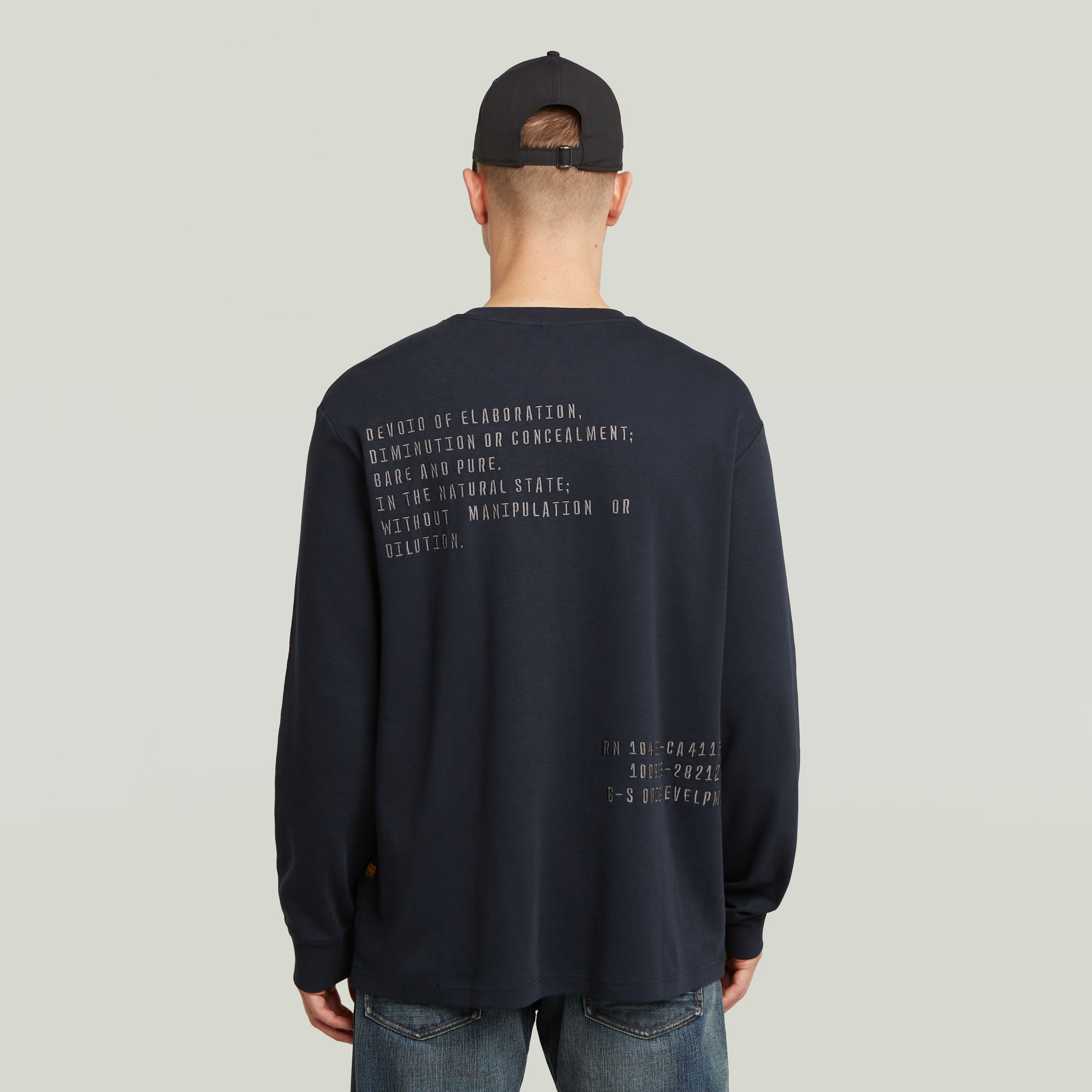 Back Embro Text Loose T-Shirt - Dunkelblau - Herren