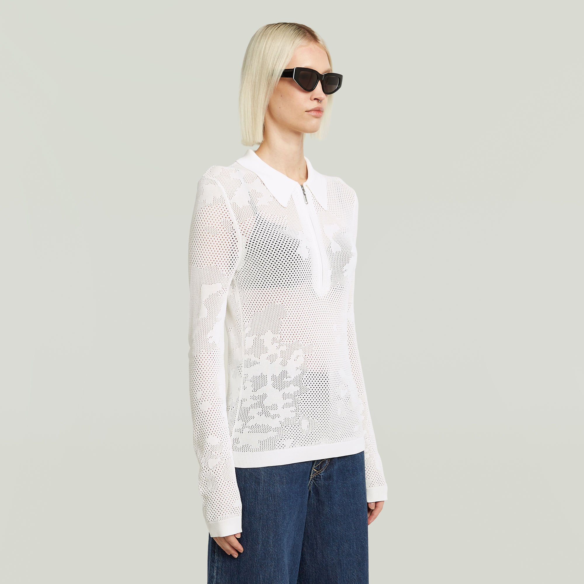 G-Star RAW Pointelle Slim Gebreide Polo Wit Dames