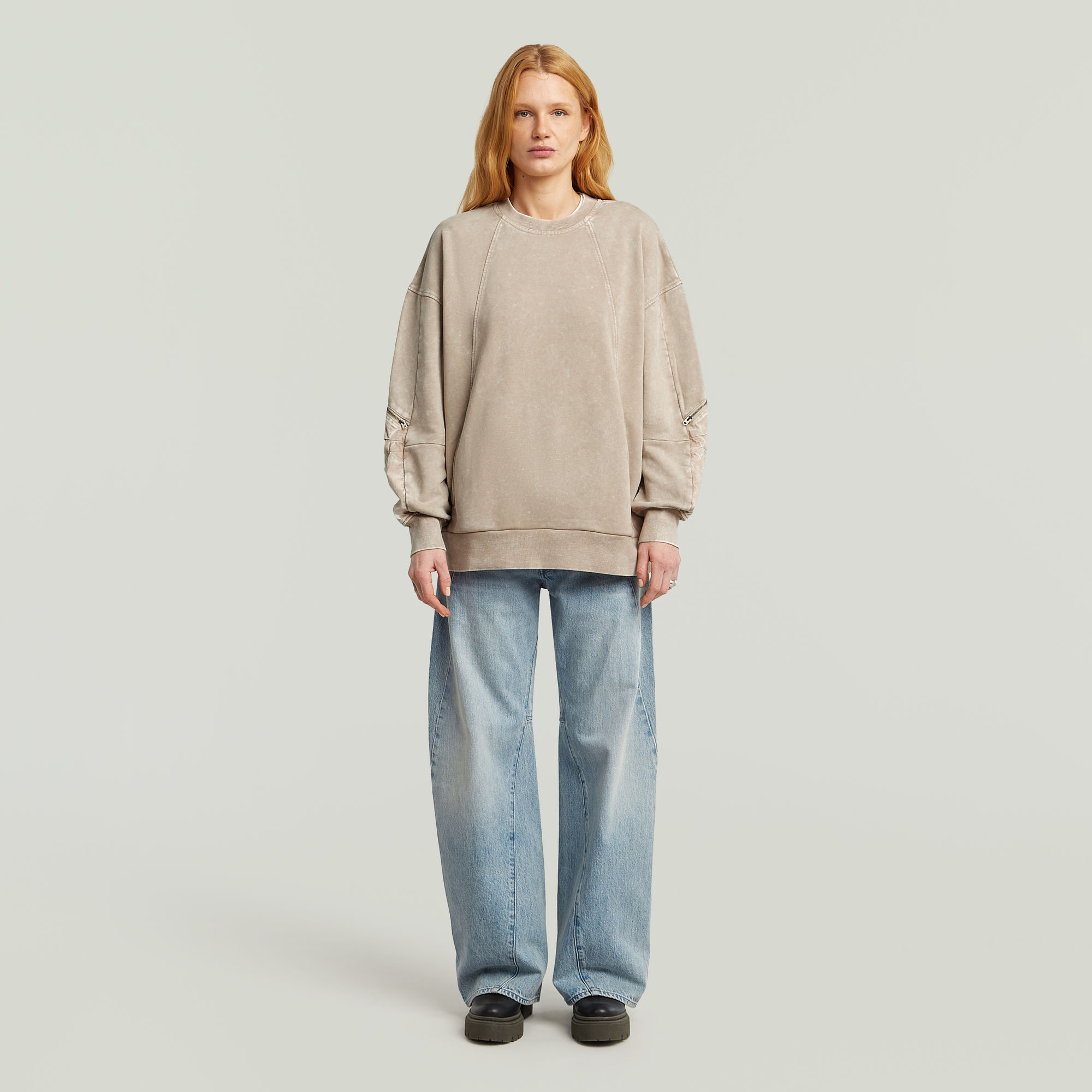 Thumbnail - Washed 3D Mix Oversized Sweater - Beige - Damen