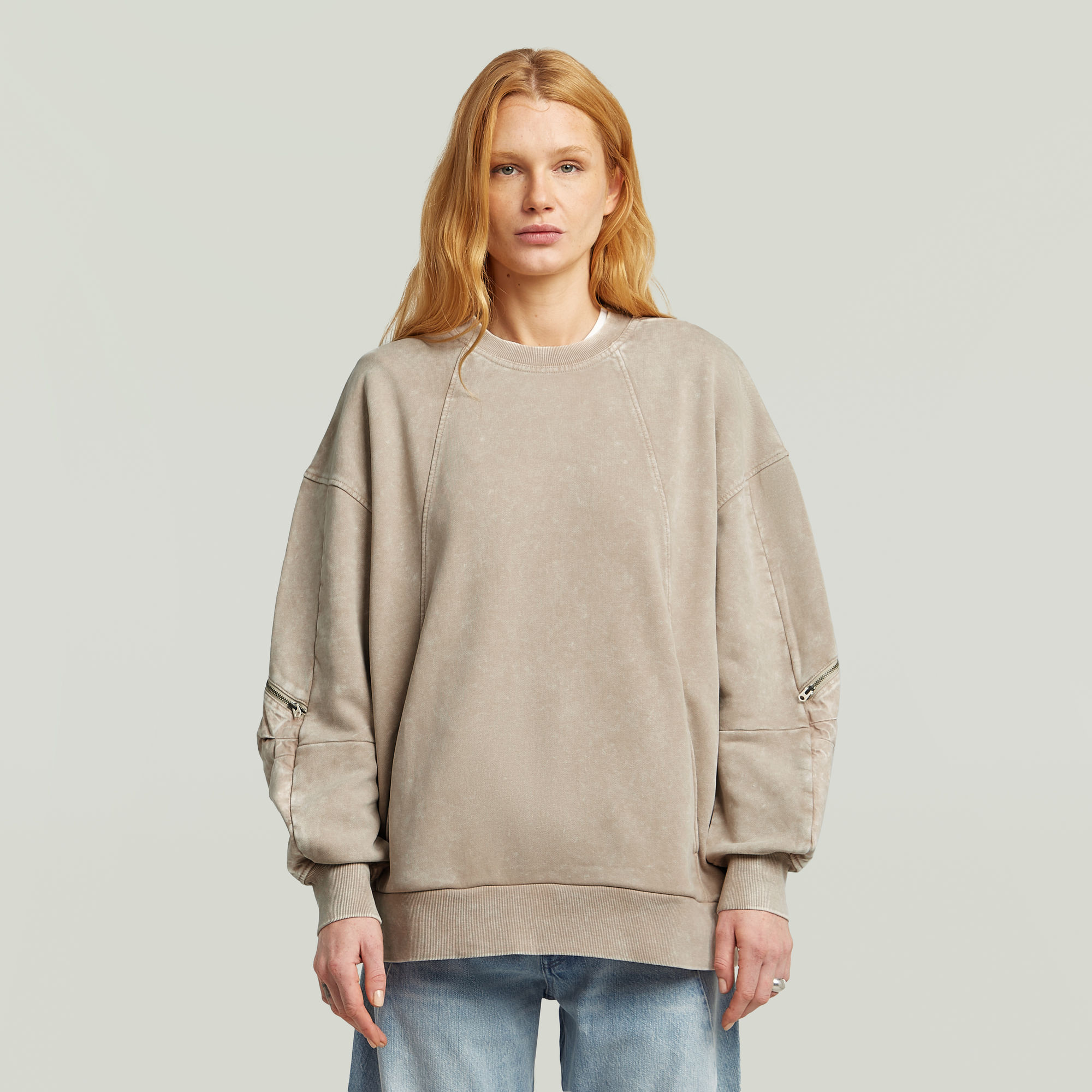 G-Star RAW Washed 3D Mix Oversized Sweater - Beige - Dames