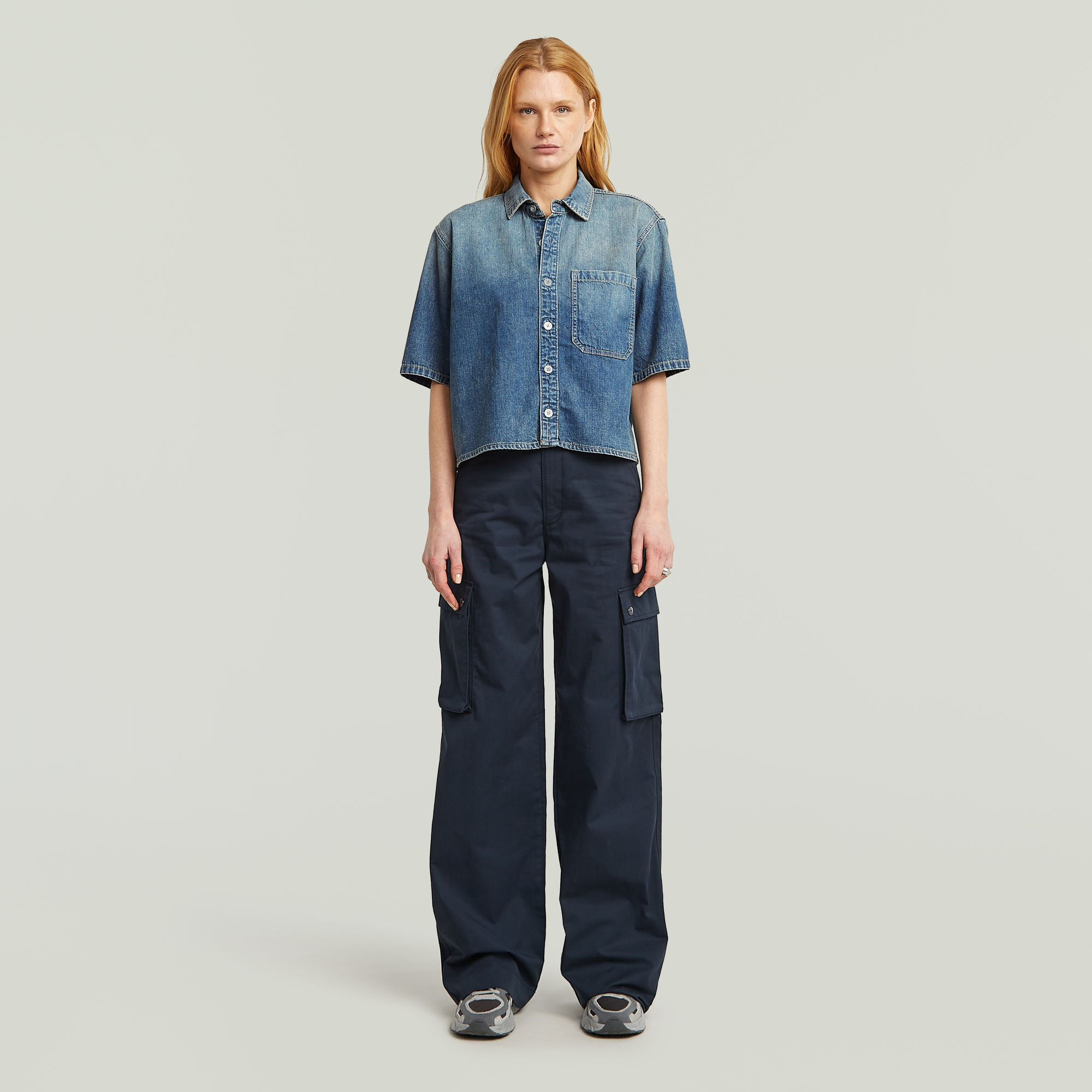 Thumbnail - High Waist Cargohose - Dunkelblau - Damen