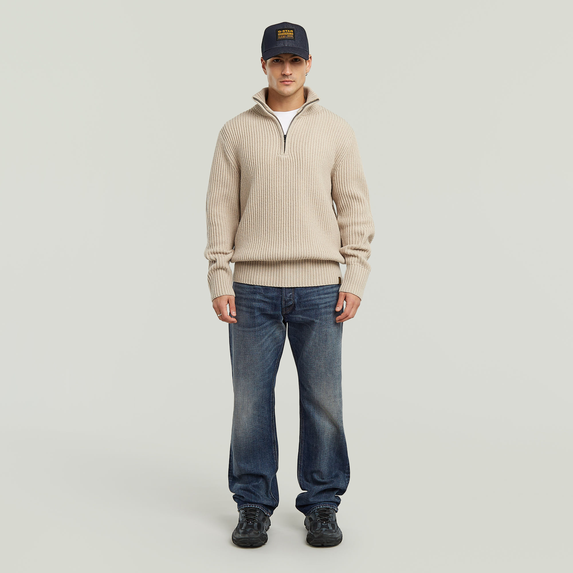 Thumbnail - Essential Half Zip Knit - Beige - Herren