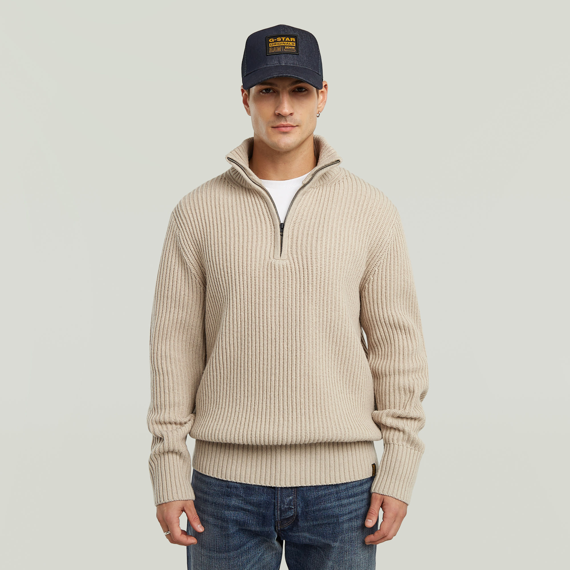 Thumbnail - Essential Half Zip Knit - Beige - Herren
