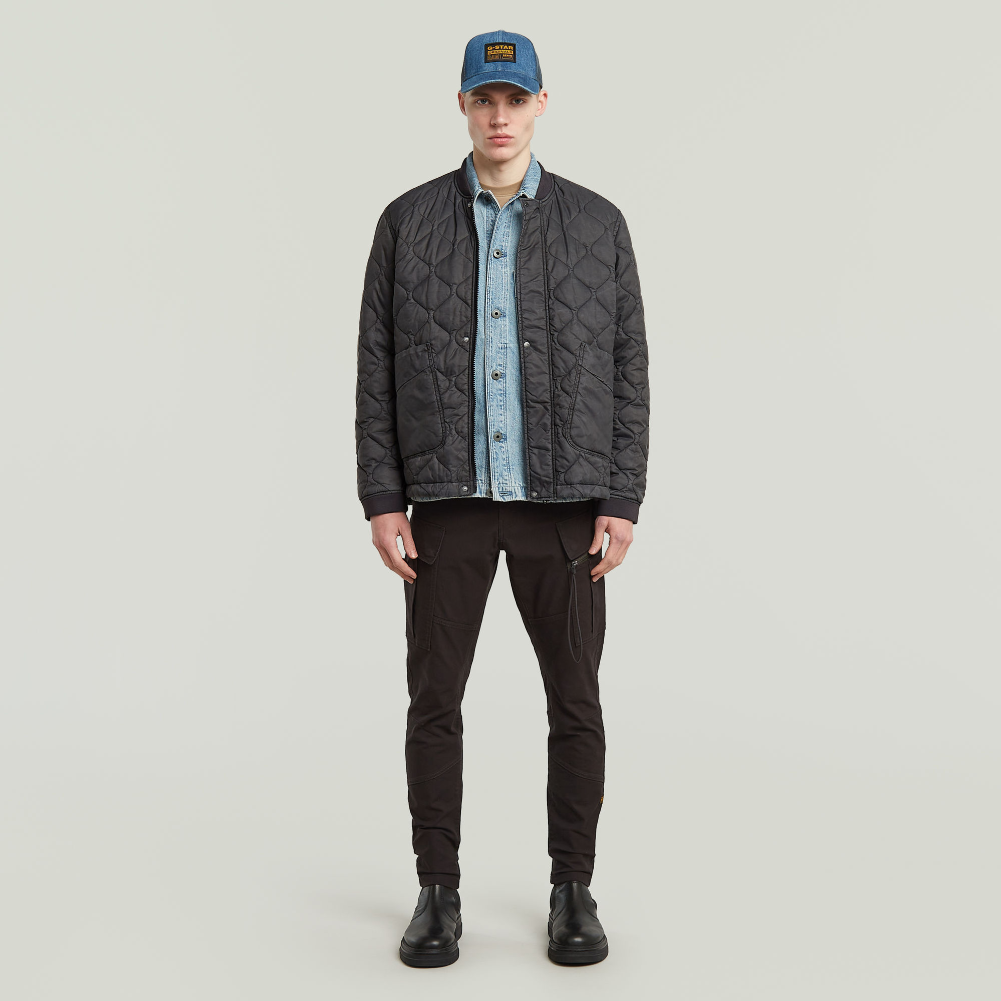Thumbnail - Lightweight Quilted Padded Jacke - Grau - Herren