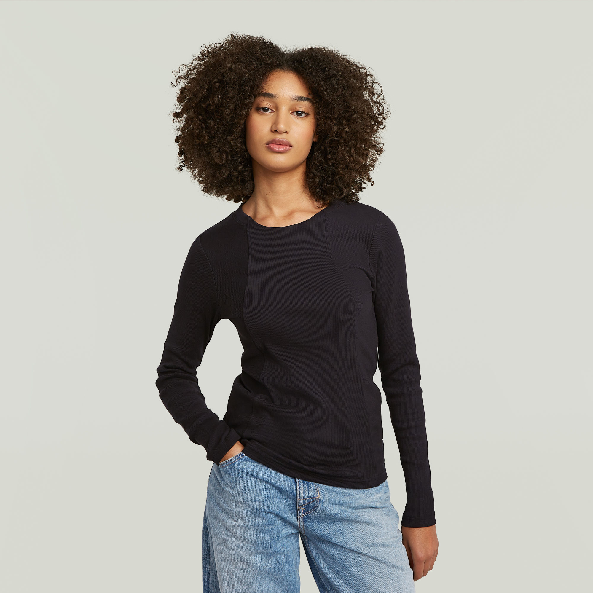 G-Star RAW A-Line Slim Rib T-shirt Zwart Dames