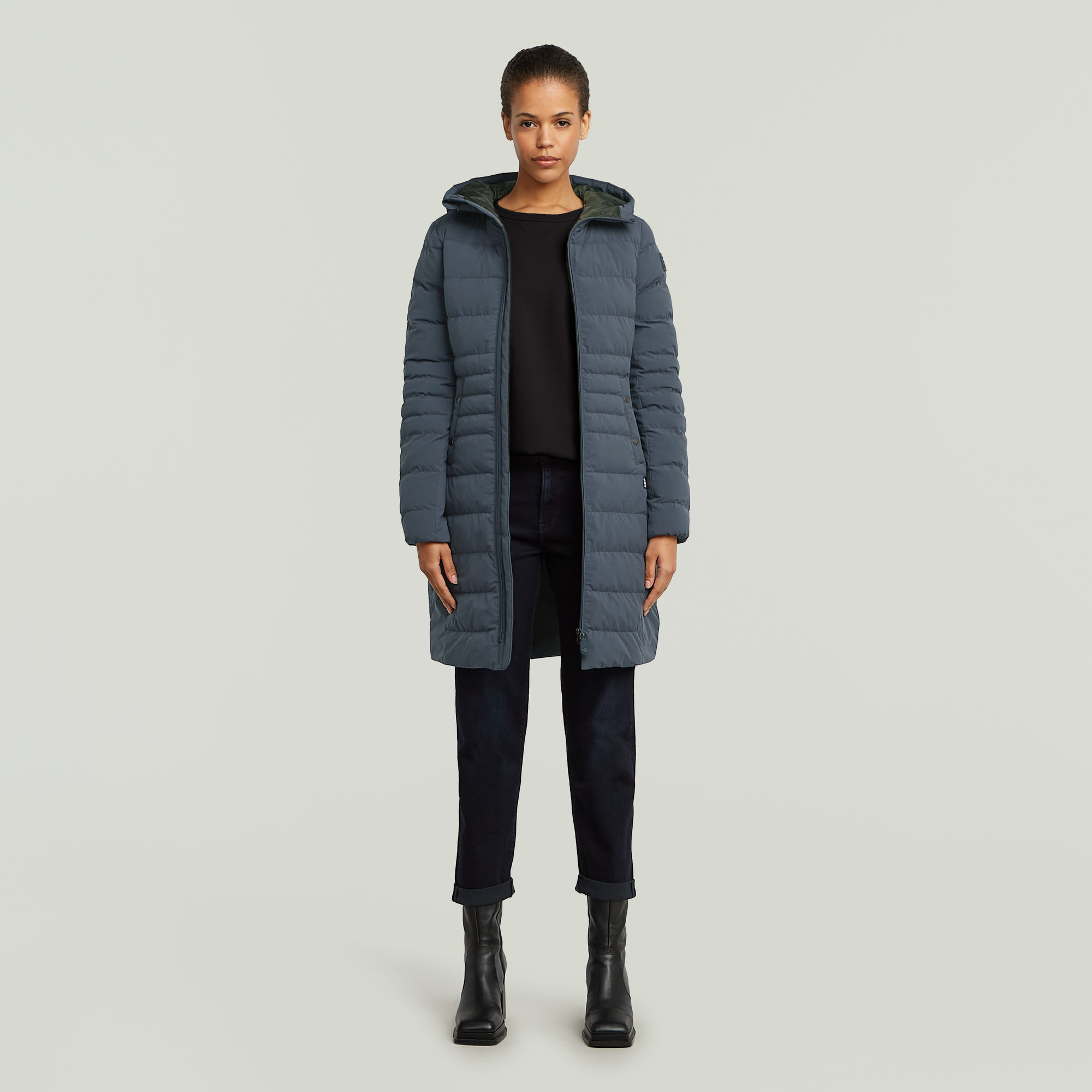 Thumbnail - Foundation Padded Long Jacke - Dunkelblau - Damen