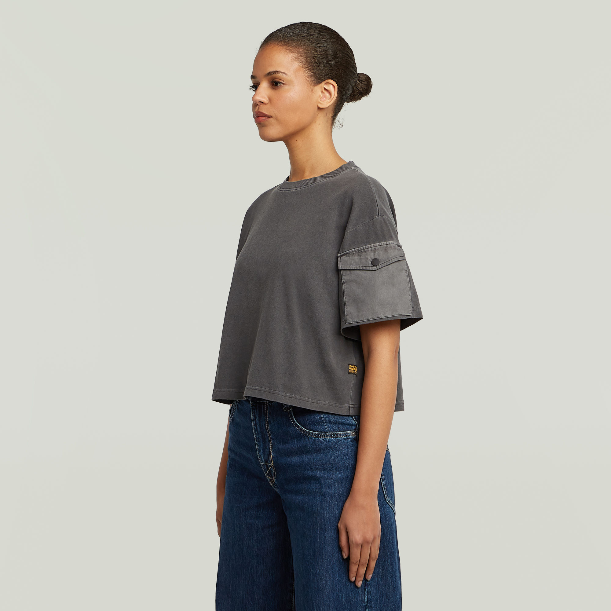 G-Star RAW Washed Mix Boxy Cropped T-shirt Zwart Dames