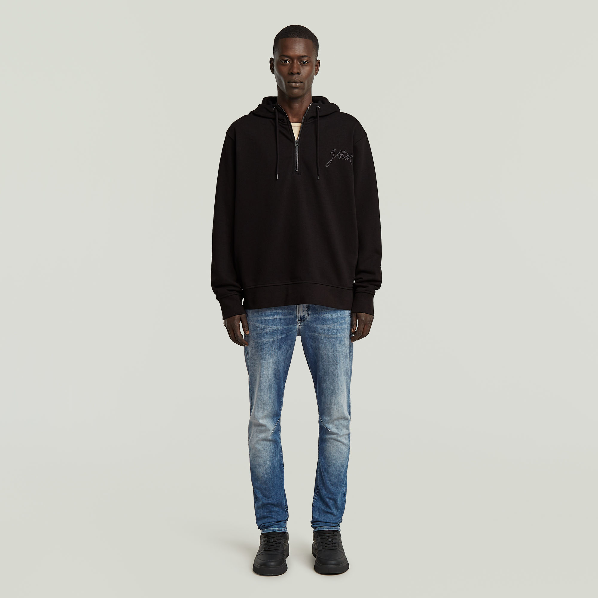 Thumbnail - Script Half Zip Hoodie - Schwarz - Herren