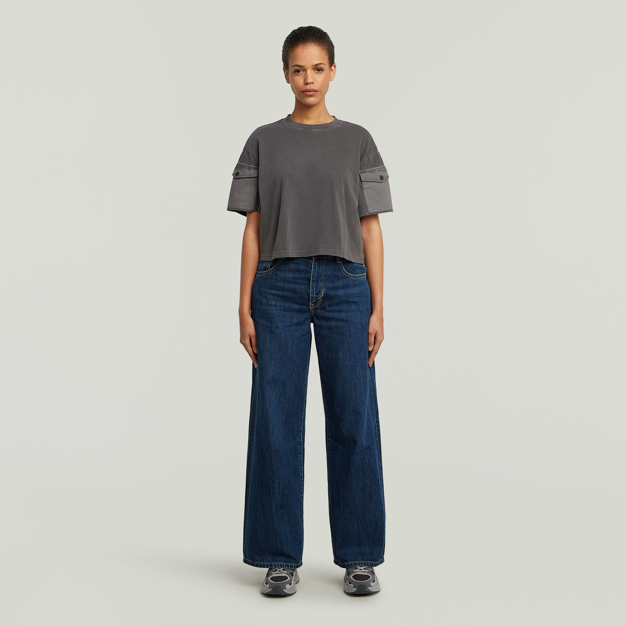 G-Star RAW Washed Mix Boxy Cropped T-shirt Zwart Dames