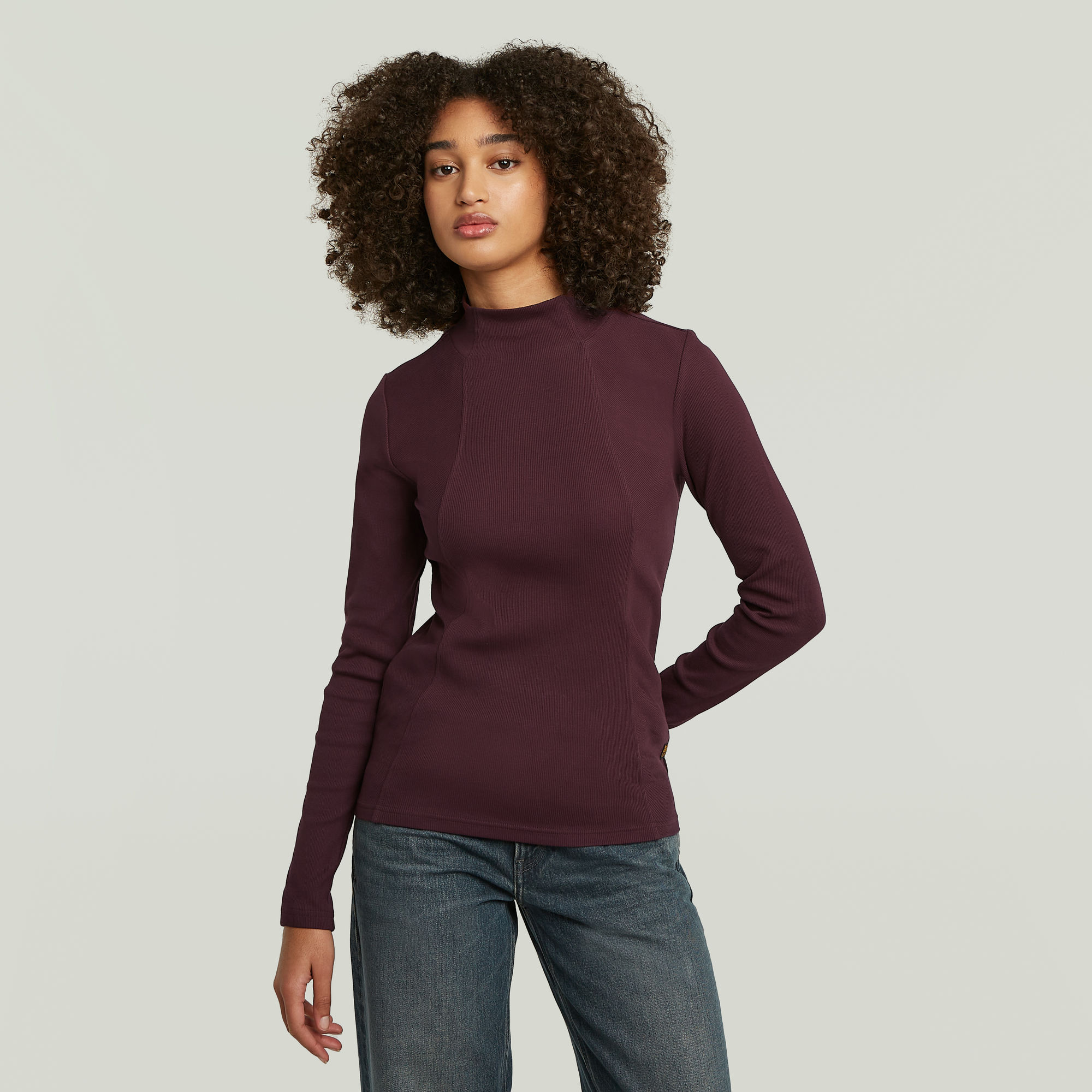 G-Star RAW A-Line Slim Rib Mock T-shirt Rood Dames