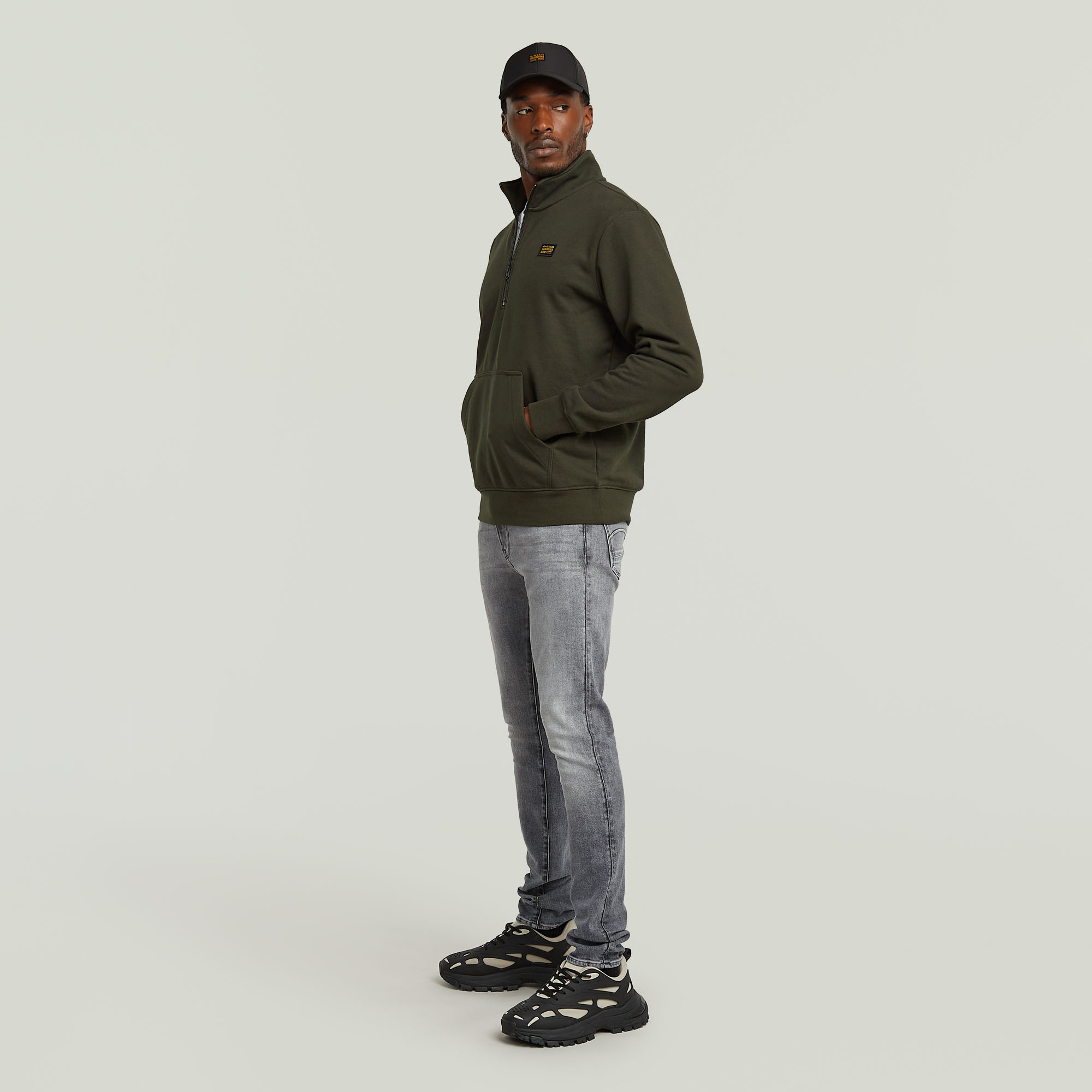 G-Star RAW Half Zip Sweater Label Badge Grijs Heren