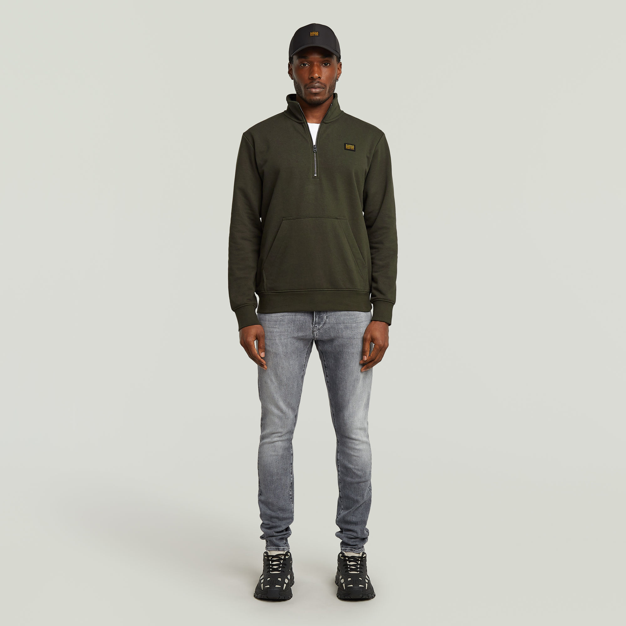 G-Star RAW Half Zip Sweater Label Badge Grijs Heren