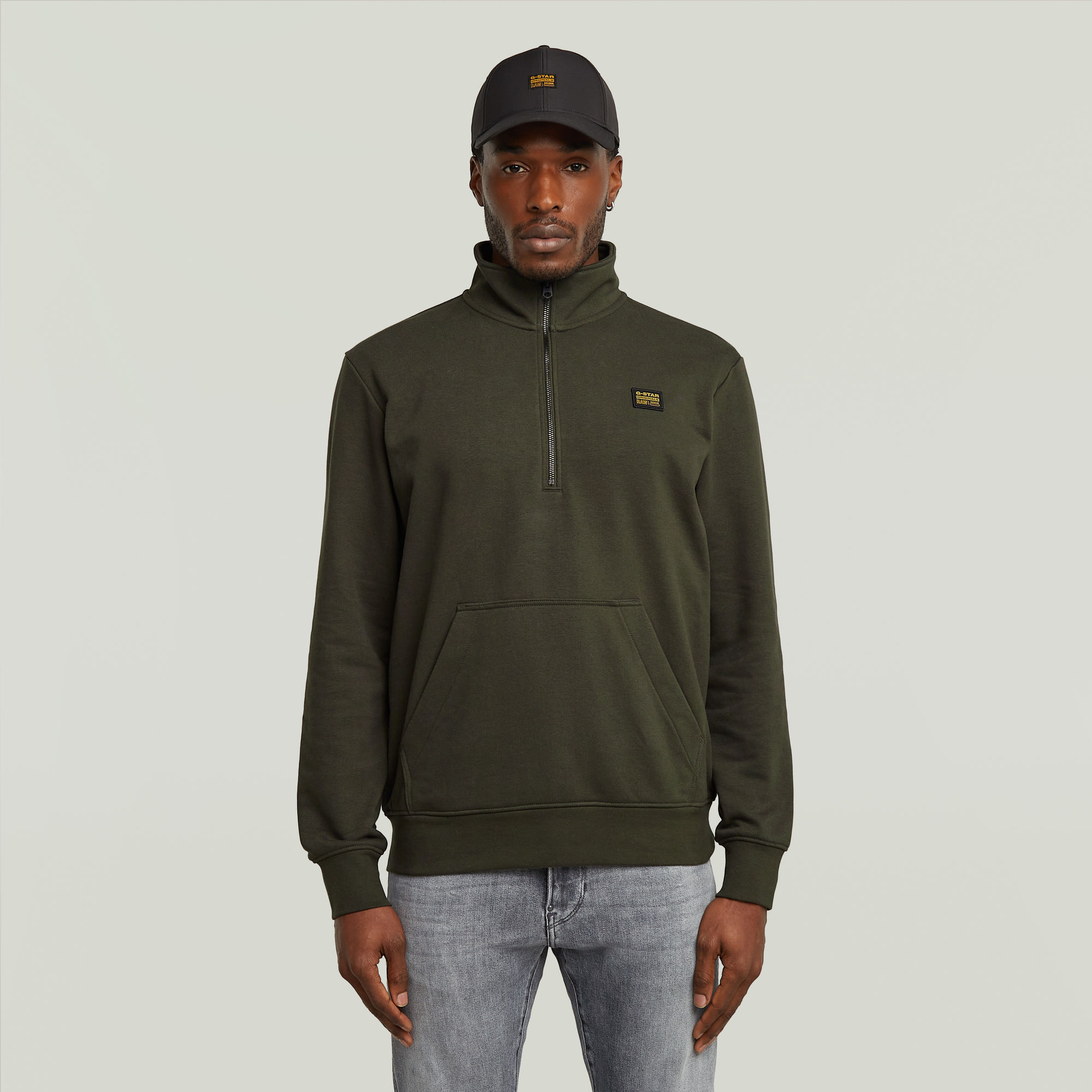 G-Star RAW Half Zip Sweater Label Badge Grijs Heren