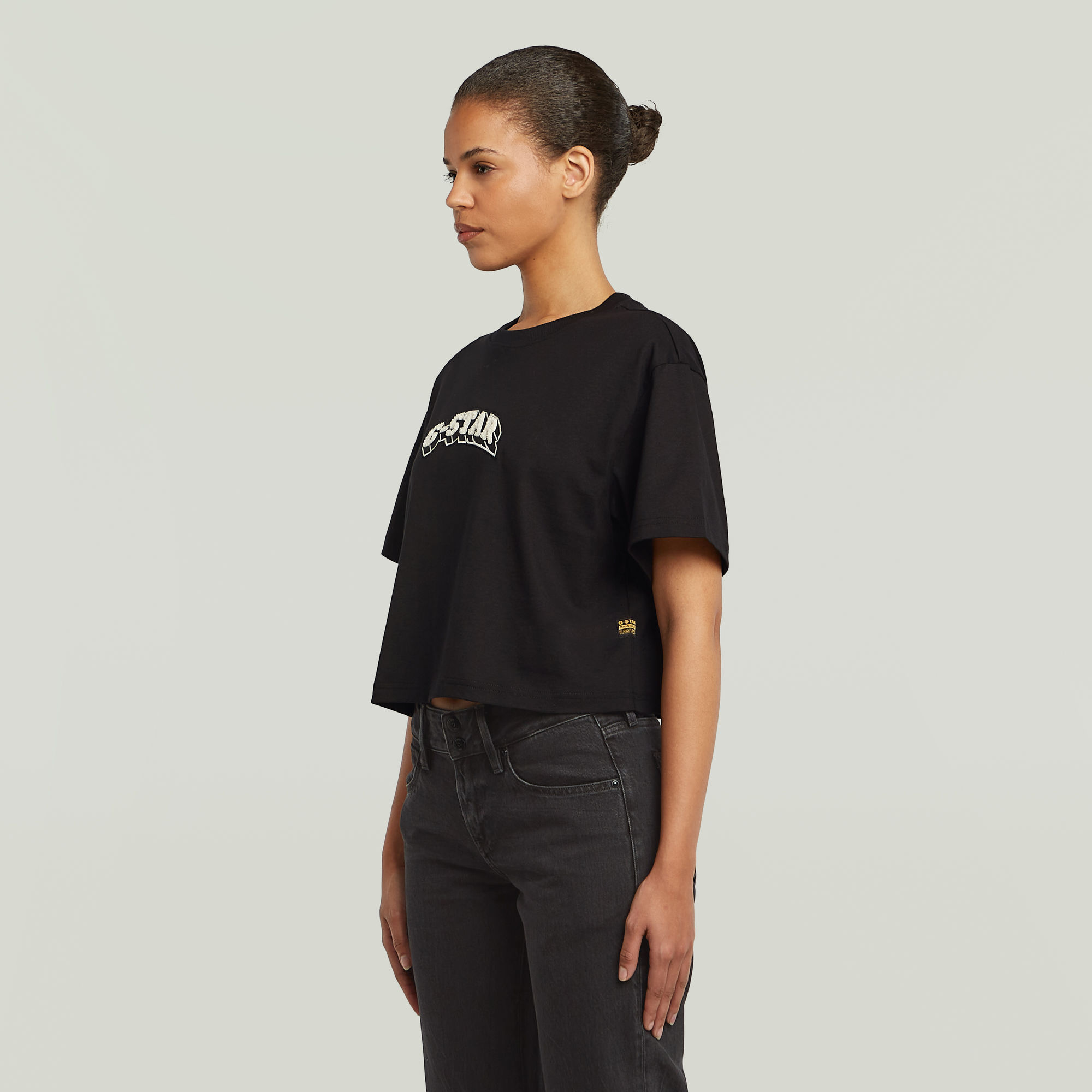 G-Star RAW Felt Logo Boxy T-shirt Zwart Dames