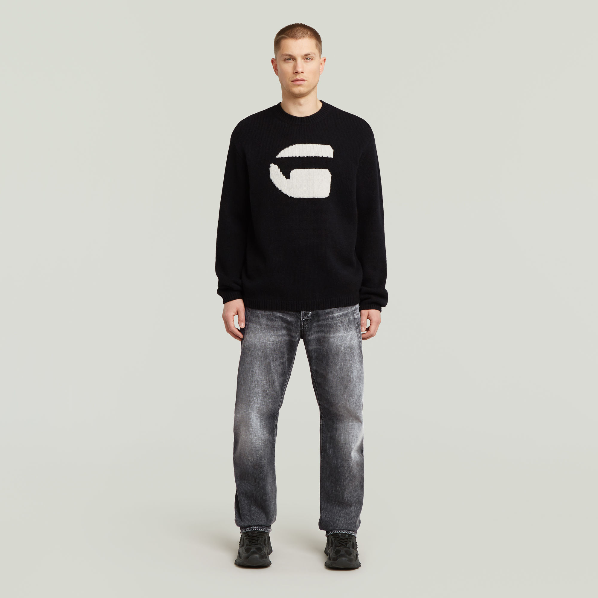 Thumbnail - G Logo Relaxed Knit Pullover - Schwarz - Herren