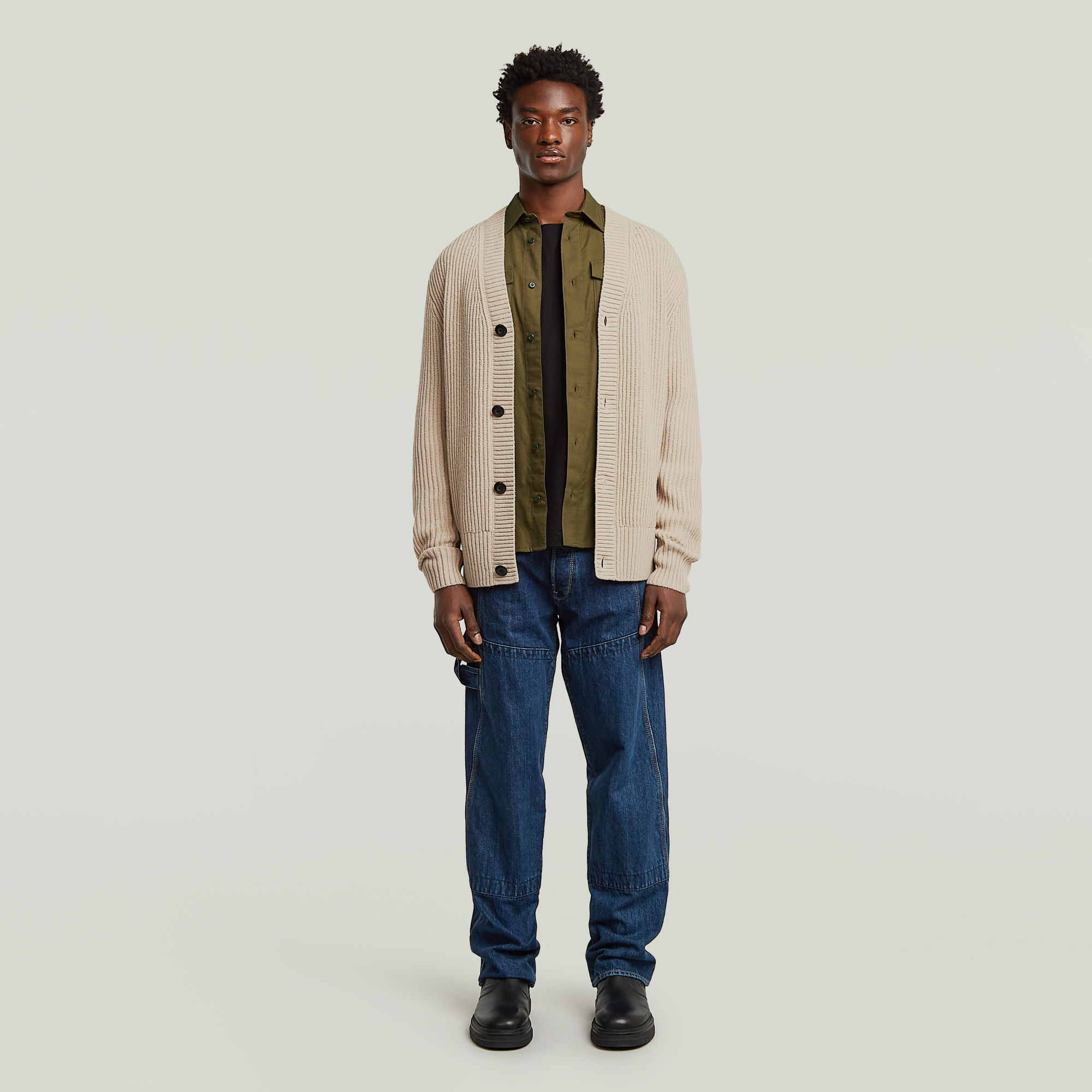 Thumbnail - Essential Cardigan Knit - Beige - Herren