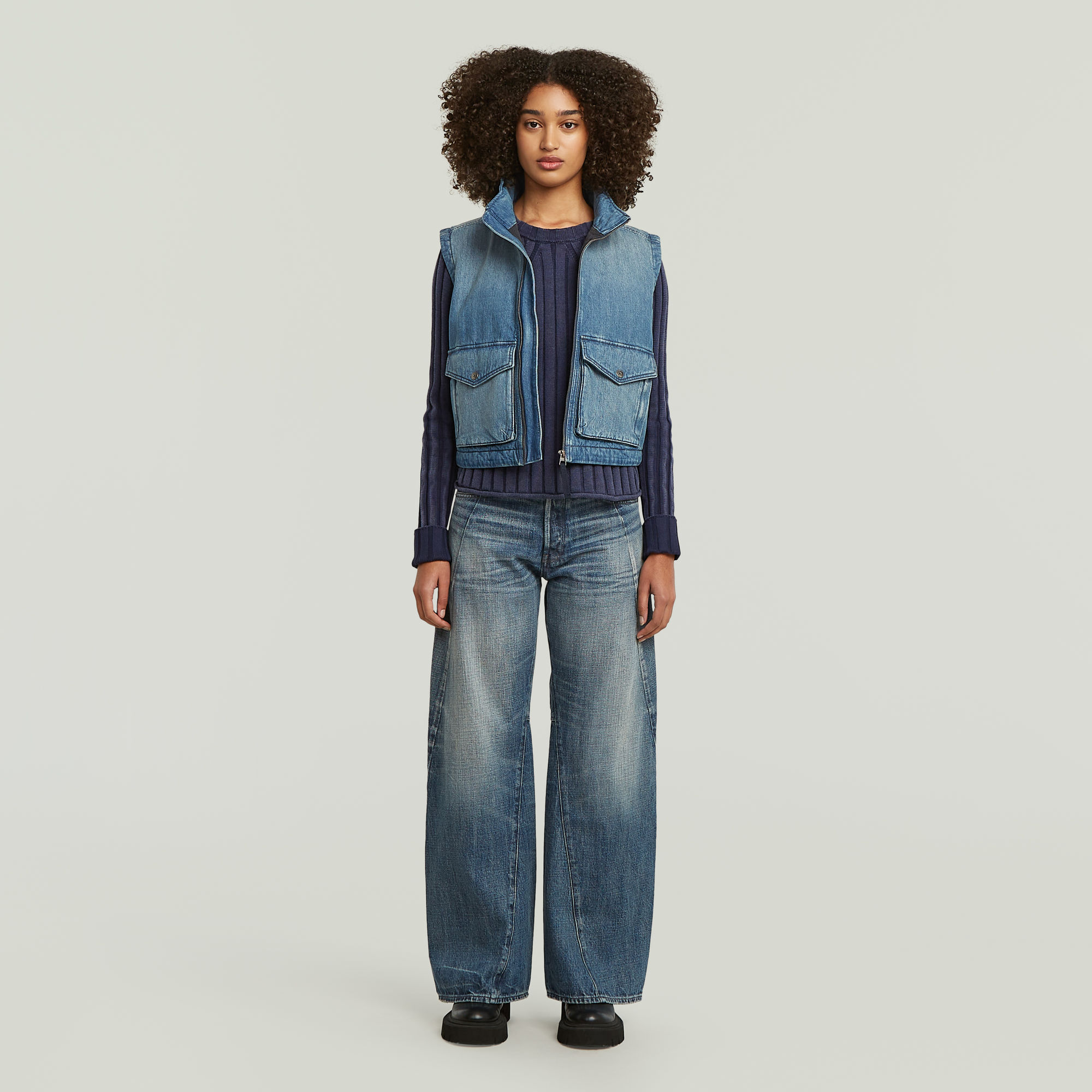 Thumbnail - Washed Loose Knit - Dunkelblau - Damen