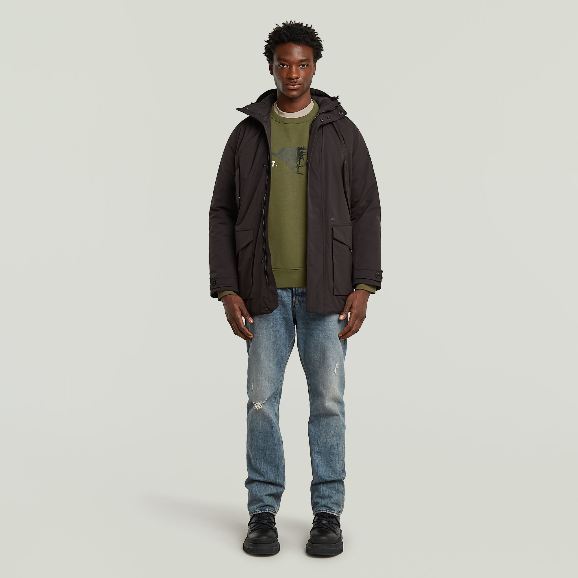 Thumbnail - Multipocket Padded Parka - Schwarz - Herren