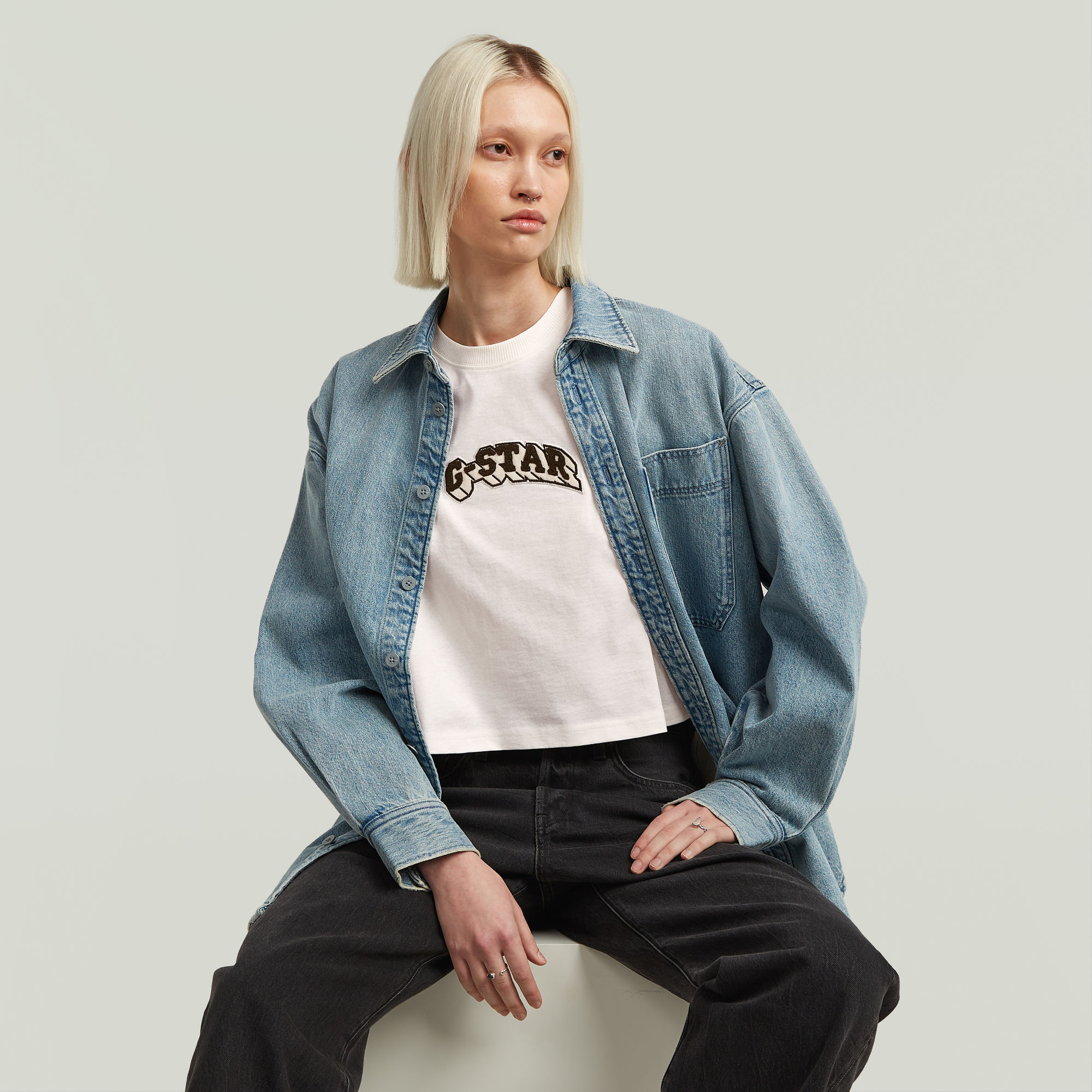 G-Star RAW Felt Logo Boxy T-shirt Wit Dames