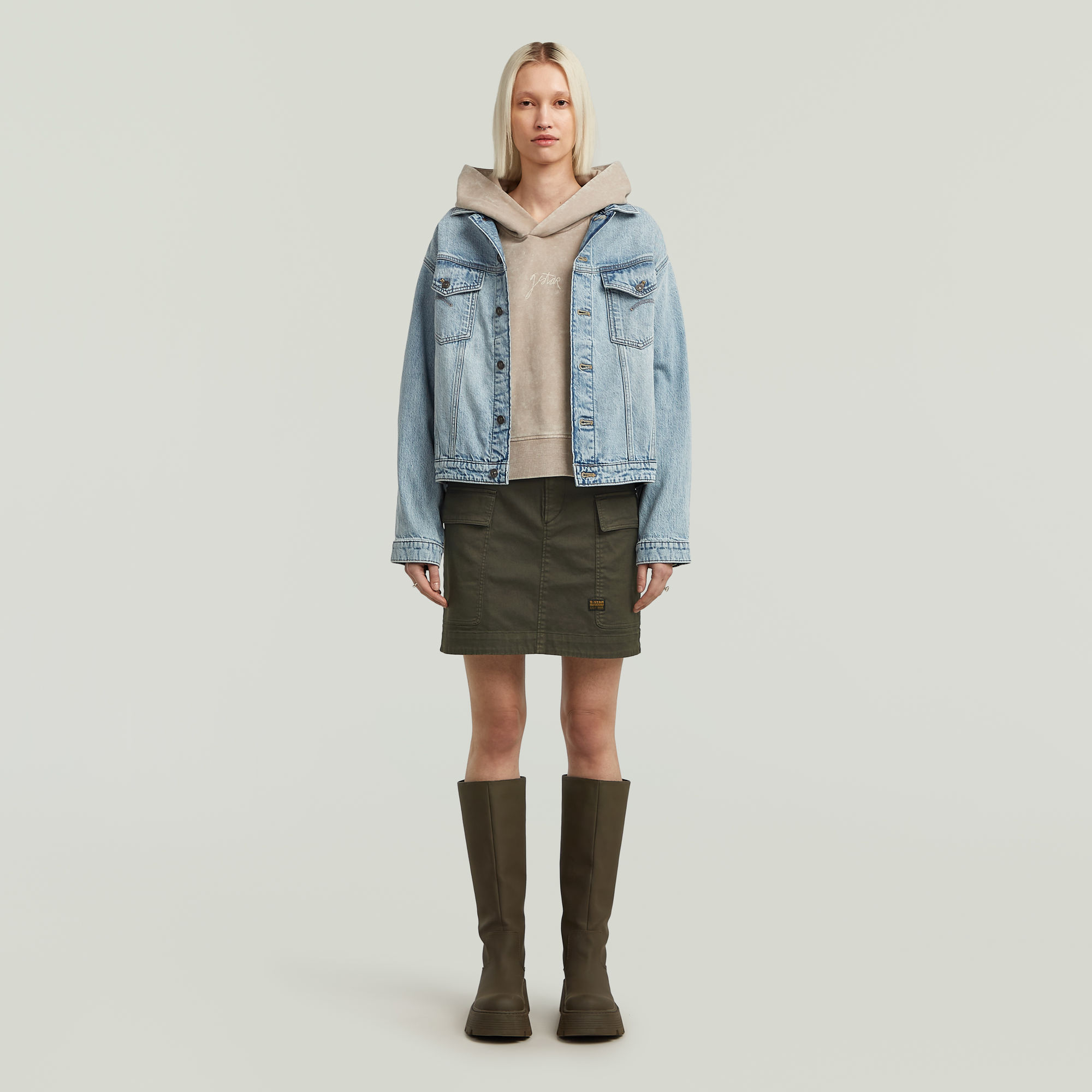 Thumbnail - Washed A Line Script Hoodie Sweater - Beige - Damen