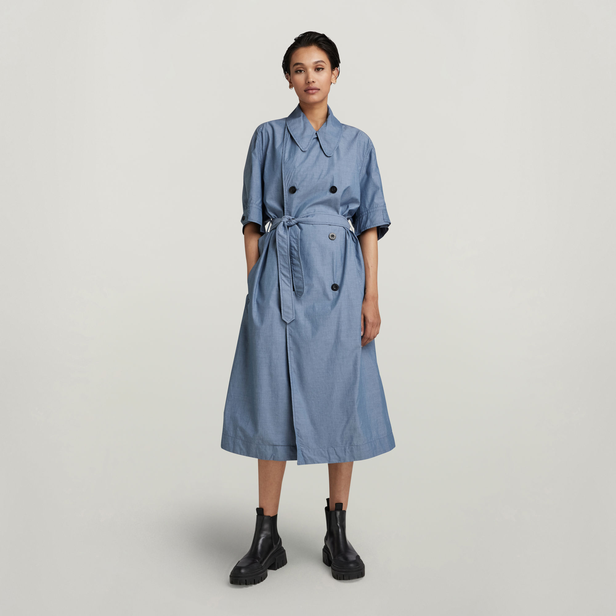 

High Trench Dress - Medium blue - Women